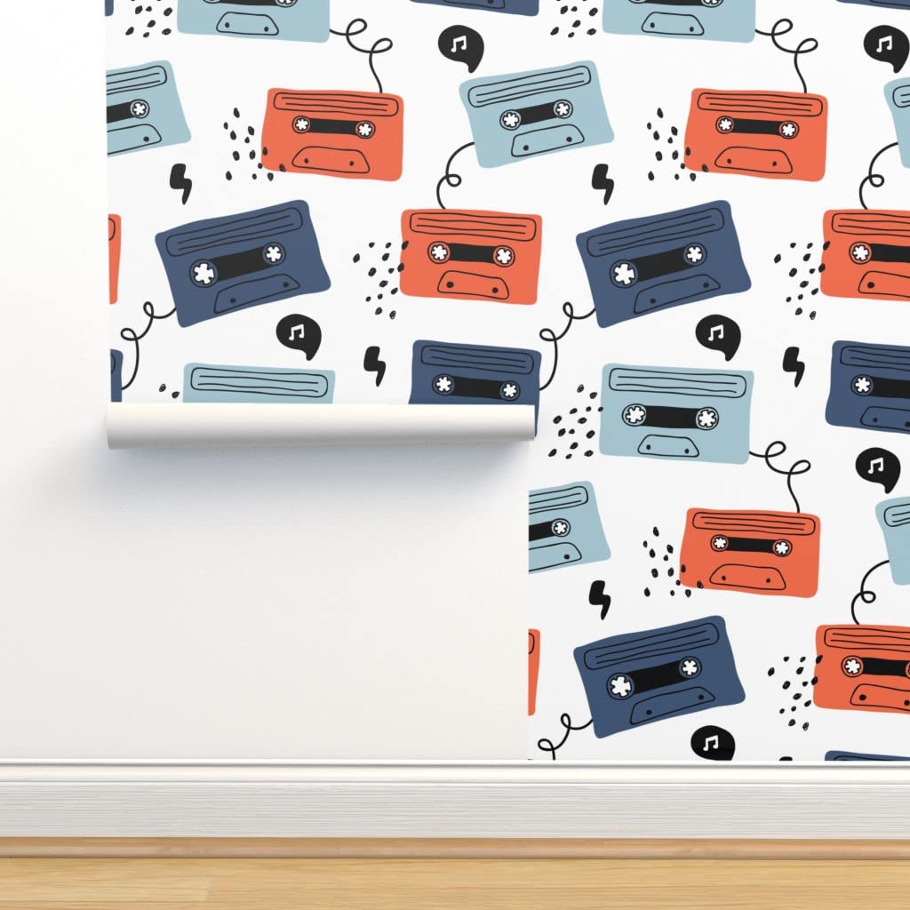 12ft x 2ft Removable Wallpaper - Retro Abstract Scandinavian Vintage Cassette Music Design | Self-Adhesive Peel & Stick Wall Covering for Bedroom, Living Room, Office Decor