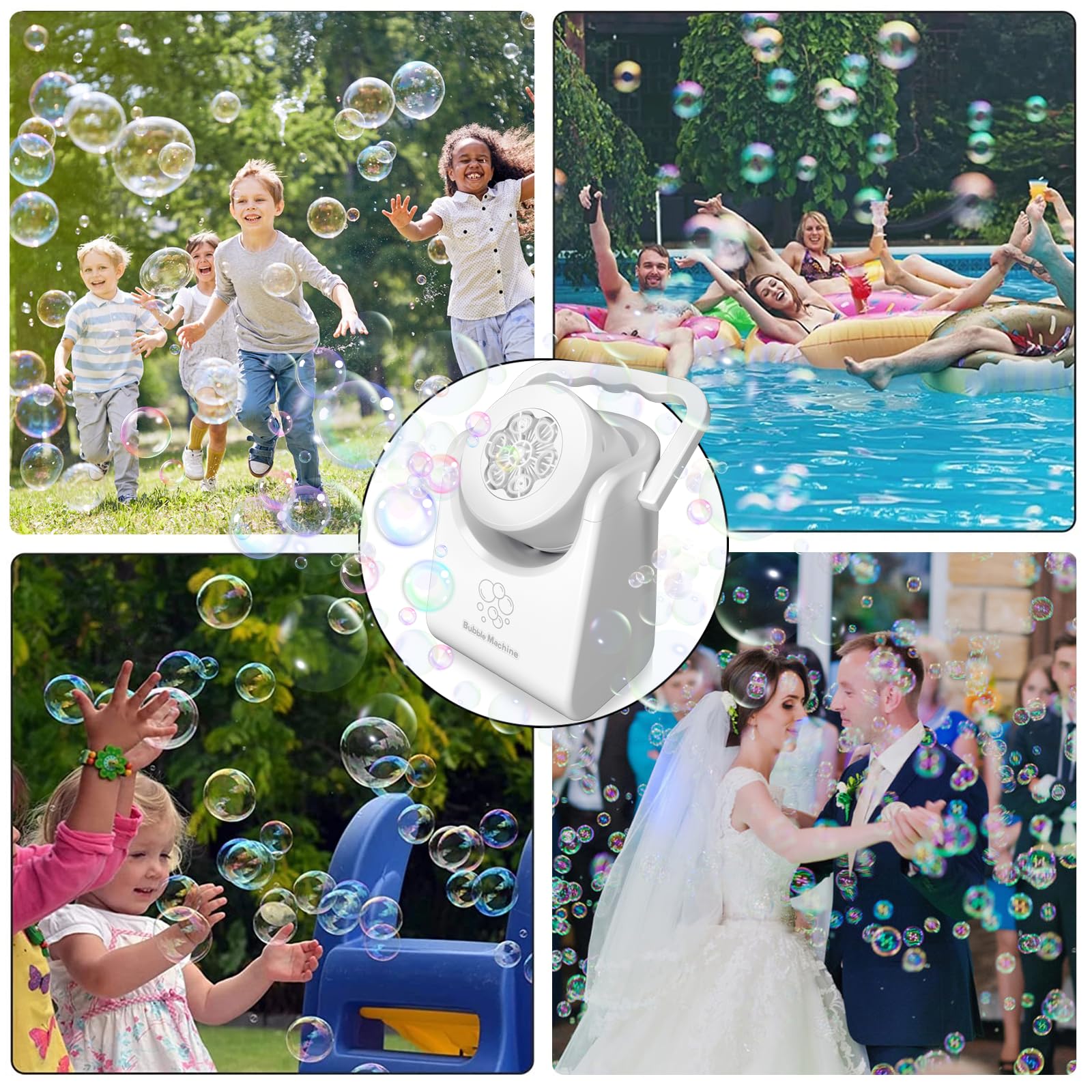 **Automatic Bubble Blower Machine for Kids - Battery Operated, 90° Adjustable Angle, Portable Electric Bubble Maker - Perfect for Birthday Parties, Weddings, Outdoor Play & Indoor Fun (White)**