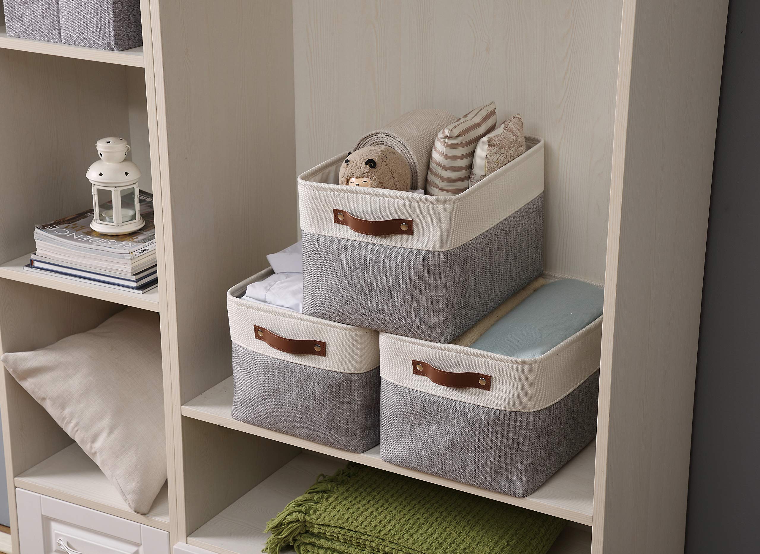 DECOMOMO Fabric Storage Bins - XL 4-Pack Grey & White Storage Baskets for Shelves, Closet Organization, Toys, Nursery - Perfect for Home, Office & Kids Room Storage Solutions