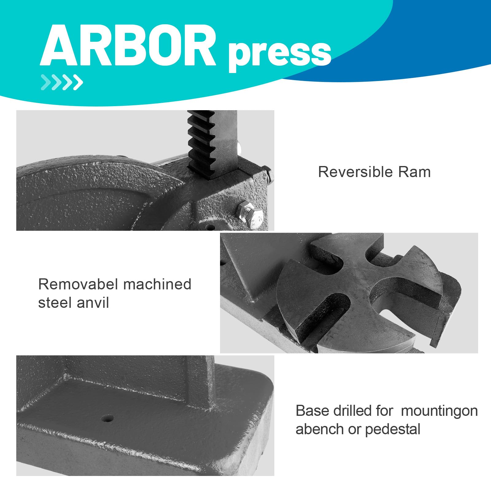 1 Ton Heavy Duty Cast Iron Arbor Press - Manual Desktop Hand Press for Riveting, Punching & Bending | 5.5