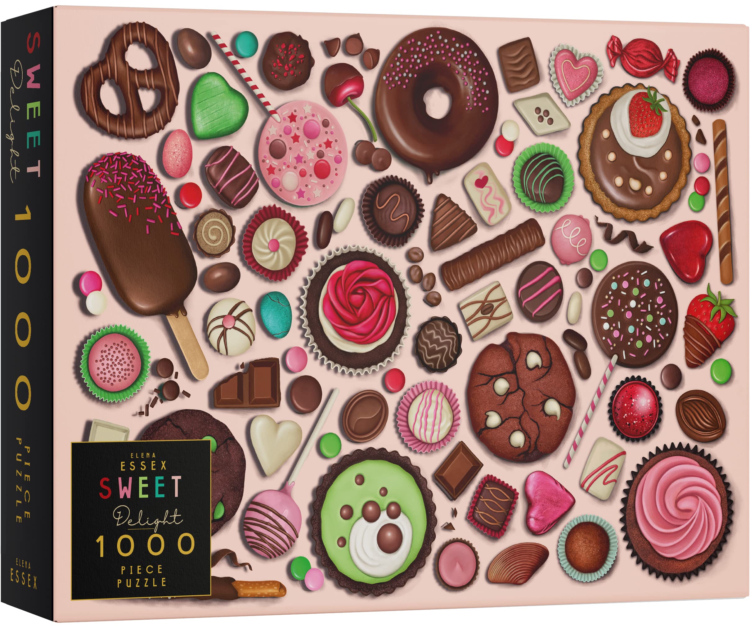 Elena Essex 1000 Piece Jigsaw Puzzle - Sweet Delight Donut Cake Candy Macaron | Premium Adult Puzzle Game | 19.3 x 26.8 Inch Classic Art Puzzle | Perfect for Family Game Night & Stress Relief