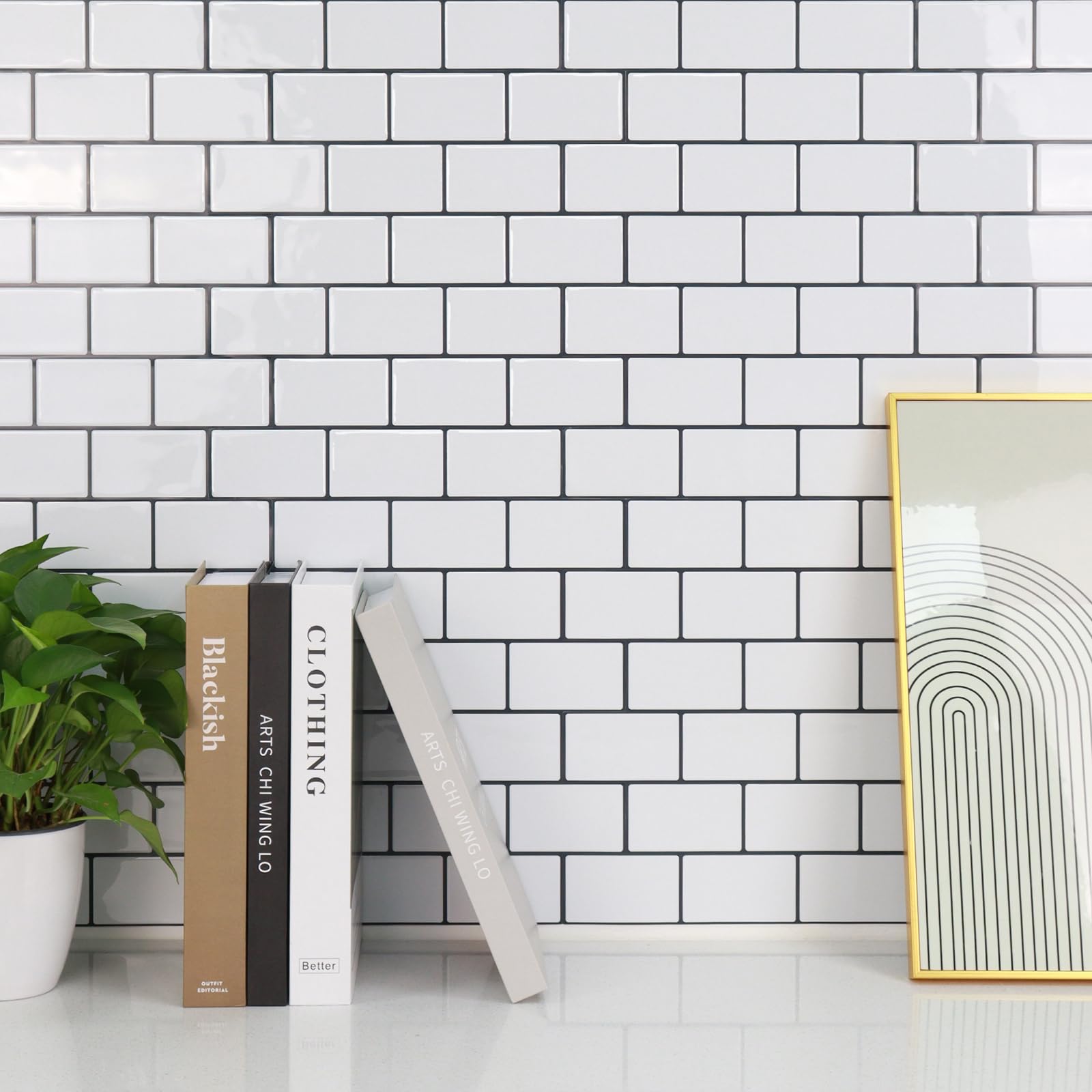 STICKGOO Peel and Stick Backsplash - White Subway Tile Self-Adhesive Wallpaper for Kitchen & Bathroom (5-Pack, Thick & Durable) - Easy DIY Home Renovation, Waterproof & Removable Backsplash Tiles