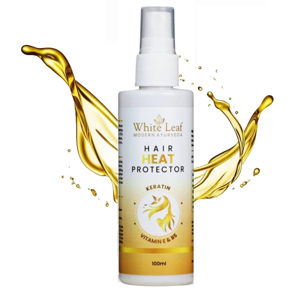 White Leaf Heat Protection Spray for Hair Straightening - Keratin & Argan Oil (100ml) | Controls Frizz & Breakage | 100% Vegan, Natural, Paraben & Sulfate Free | Perfect for Daily Styling & Salon Use