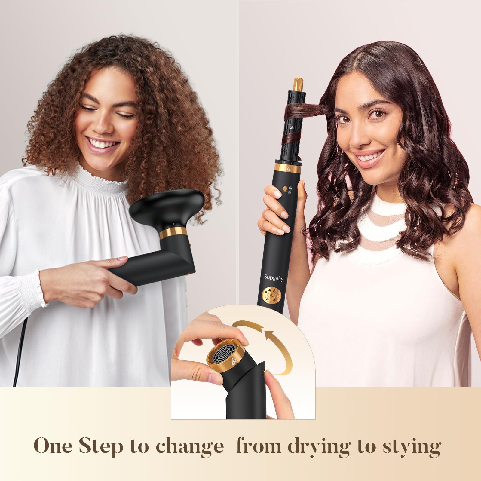 5 in 1 Air Styler - 110,000 RPM High-Speed Hair Dryer Brush with Auto-Wrap Curler, Cushion Massager Brush, Oval Brush & Diffuser | Professional Salon Styling at Home for Straightening, Volumizing & Curling Hair