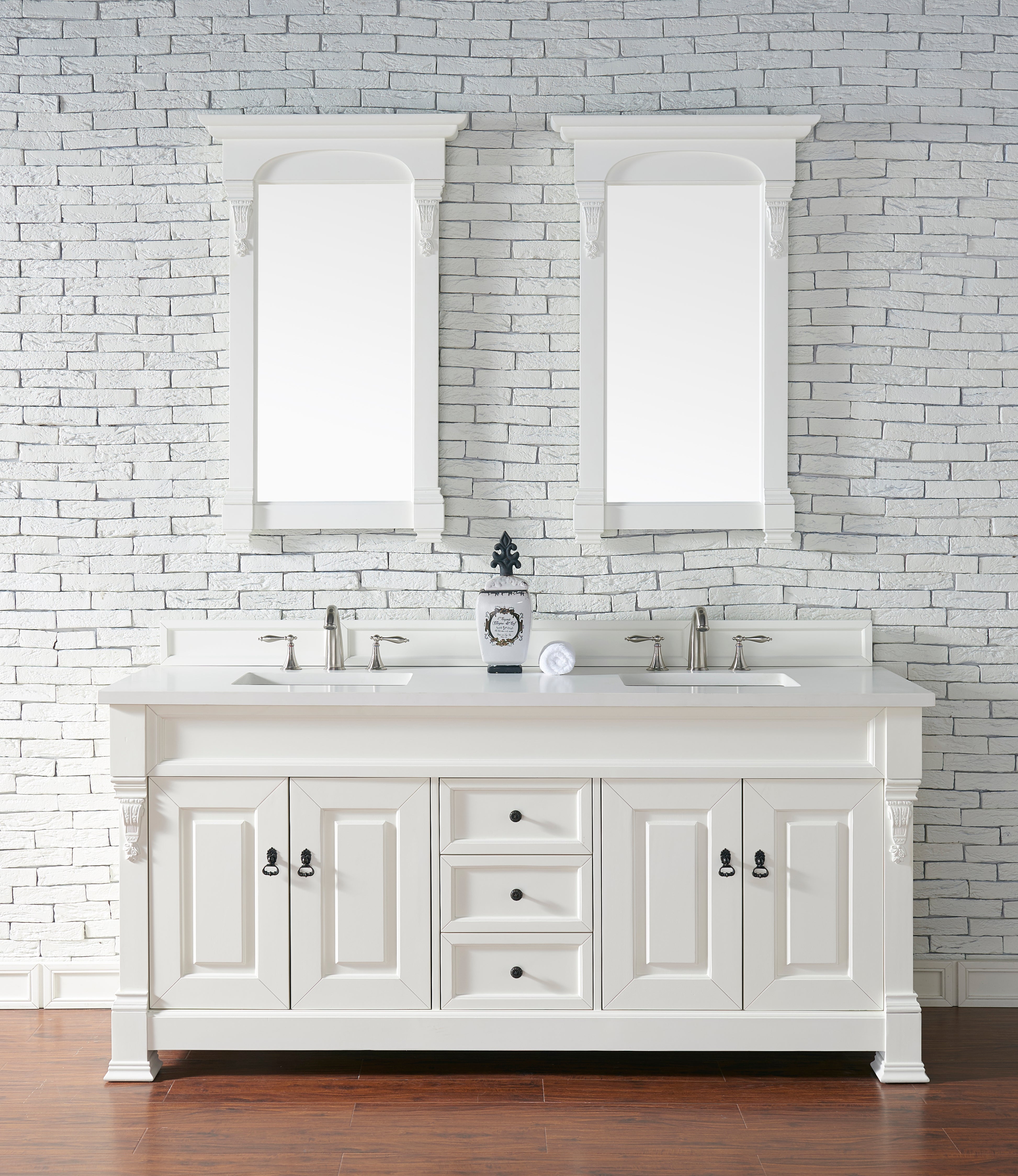 Brookfield 72-Inch Double Bathroom Vanity Set with Bright White Finish & 3CM White Zeus Quartz Countertop – Perfect for Master Bathroom Renovation & Modern Home Decor