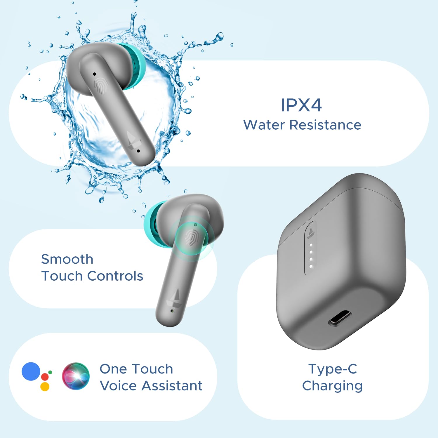 **Airdopes 141 Bluetooth Truly Wireless Earbuds with 42H Playtime, Low Latency Gaming Mode, ENx Tech, IWP, IPX4 Waterproof, Touch Controls (Cider Cyan) – Perfect for Workouts, Commuting & Gaming**