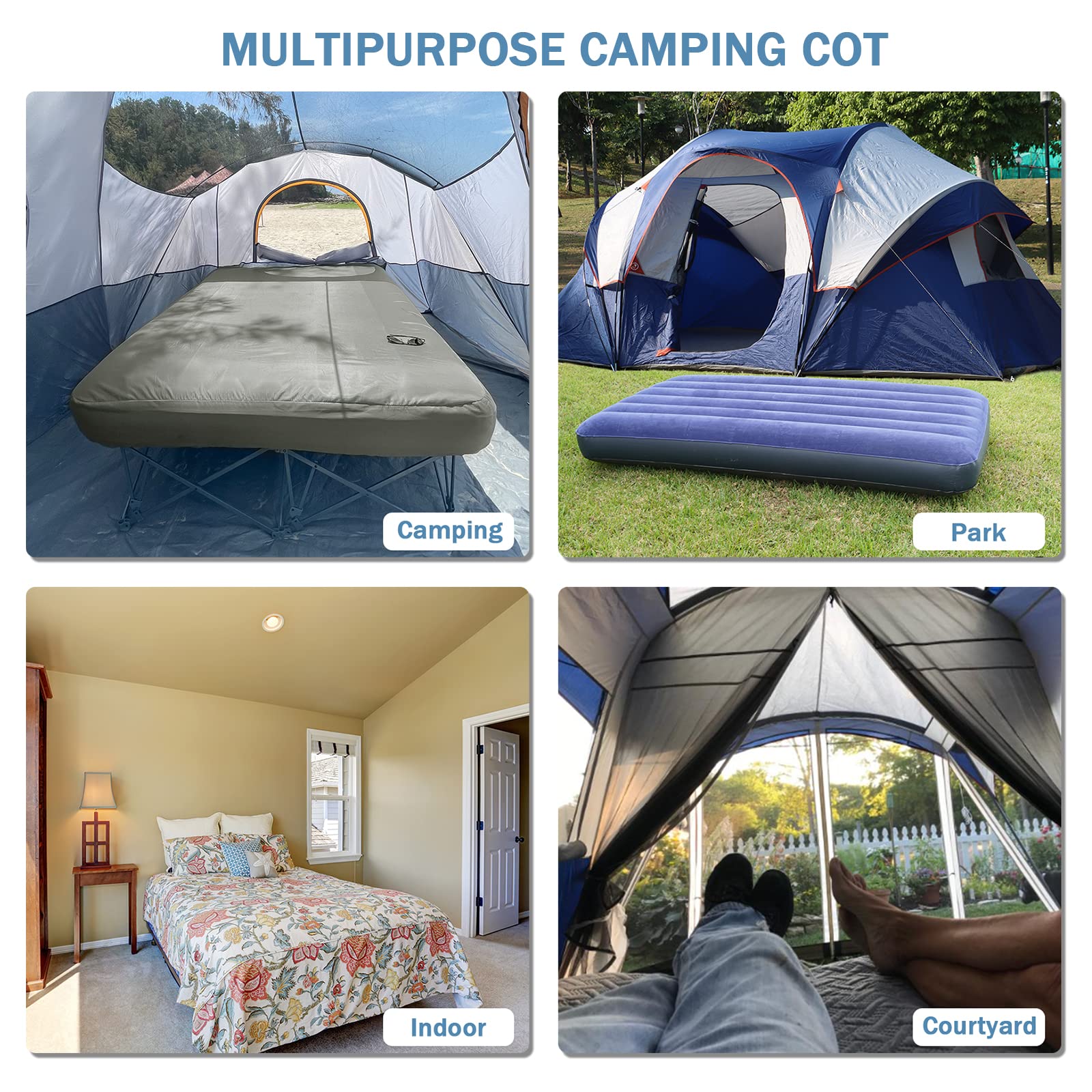 **KAMPKEEPER Portable Folding Camping Cot for Adults with Inflatable Air Mattress & Carry Bag - Heavy Duty Outdoor Sleeping Cot for Camping, Travel, Beach, and Backpacking (Air Pump Not Included)**