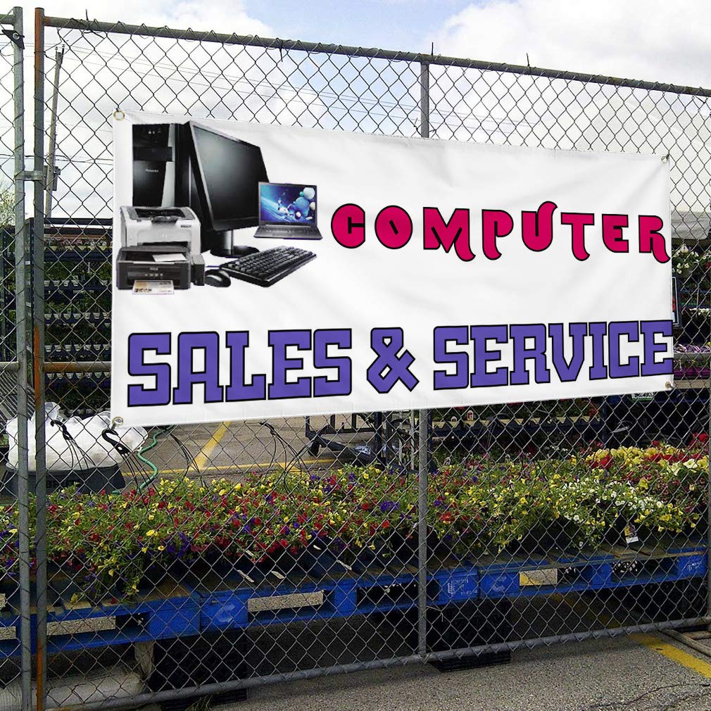 Vinyl Banner - 60x144 Inches, Weatherproof & Durable with 10 Grommets - Ideal for Computer Sale & Service, Business Advertising, Outdoor Yard Signs - Perfect for Retail Stores, Trade Shows & Industrial Use