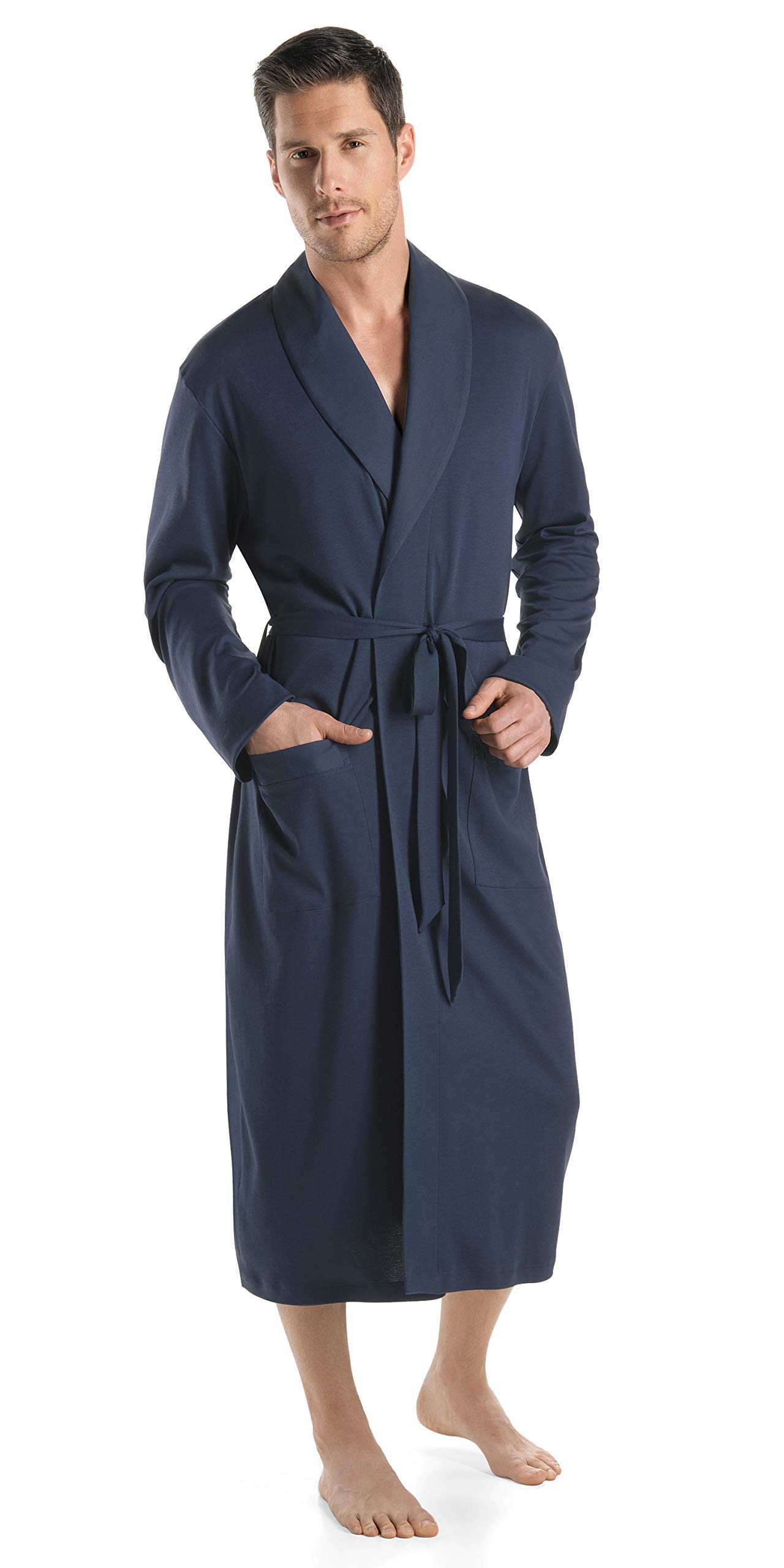 Hanro Men's Night & Day Knit Robe - Soft Cotton Loungewear for Relaxing at Home & Spa Days - Cozy Bathrobe for Morning Coffee & Evening Comfort