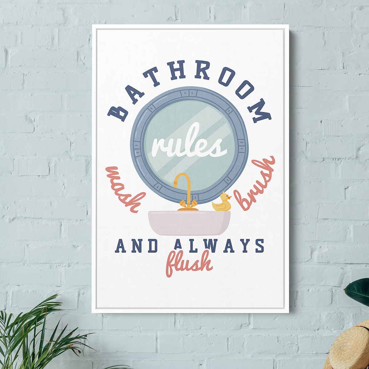 White Bathroom Rules Wall Art Canvas 2648 - Modern Home Decor for Bathroom, Powder Room & Guest Bath - Perfect Housewarming Gift for New Homeowners