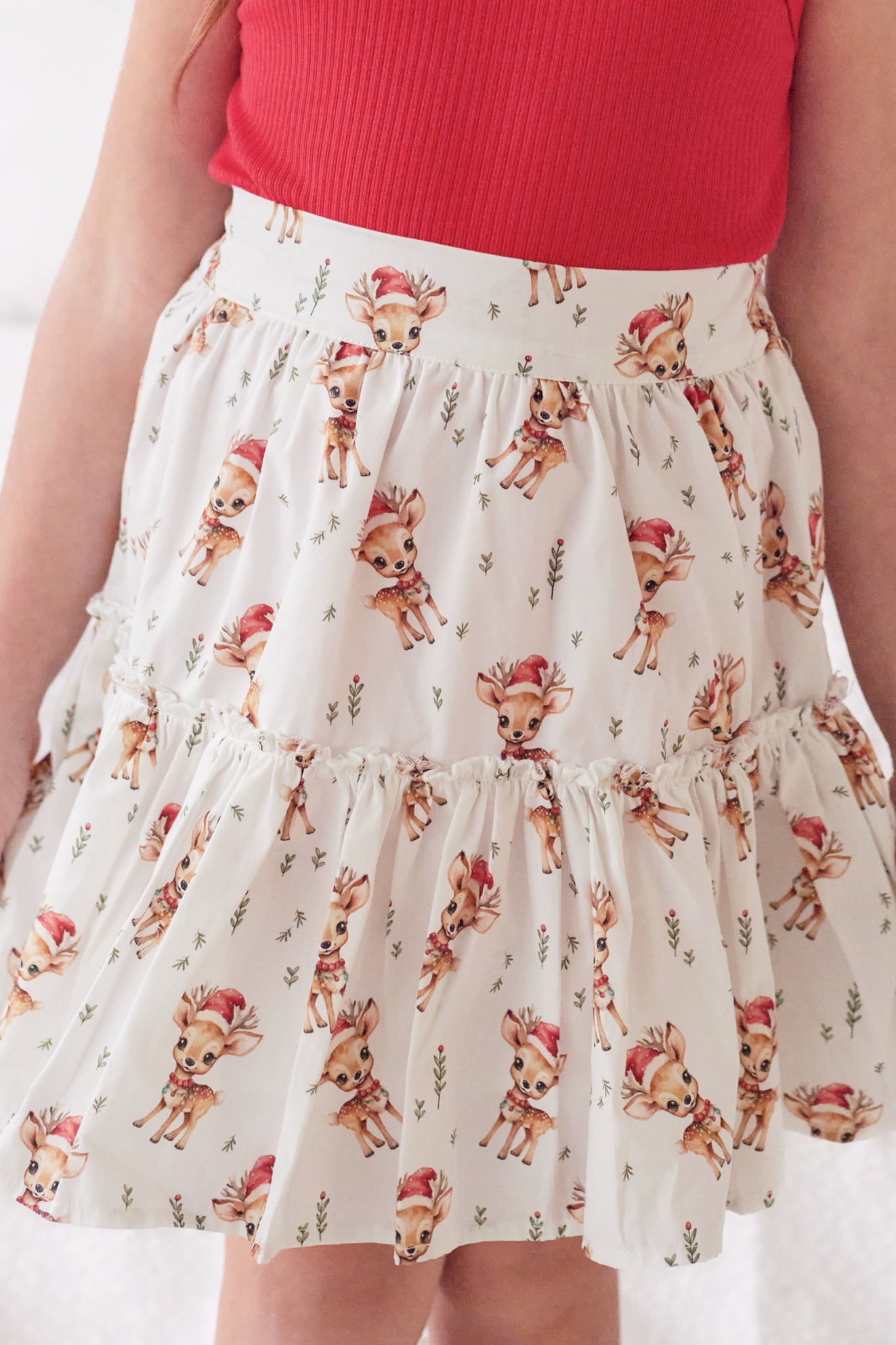 Ruffle Skirt with Dasher the Reindeer Print - Cute Christmas Party Outfit for Women & Girls | Holiday Festive Wear, Family Matching, Photo Shoot