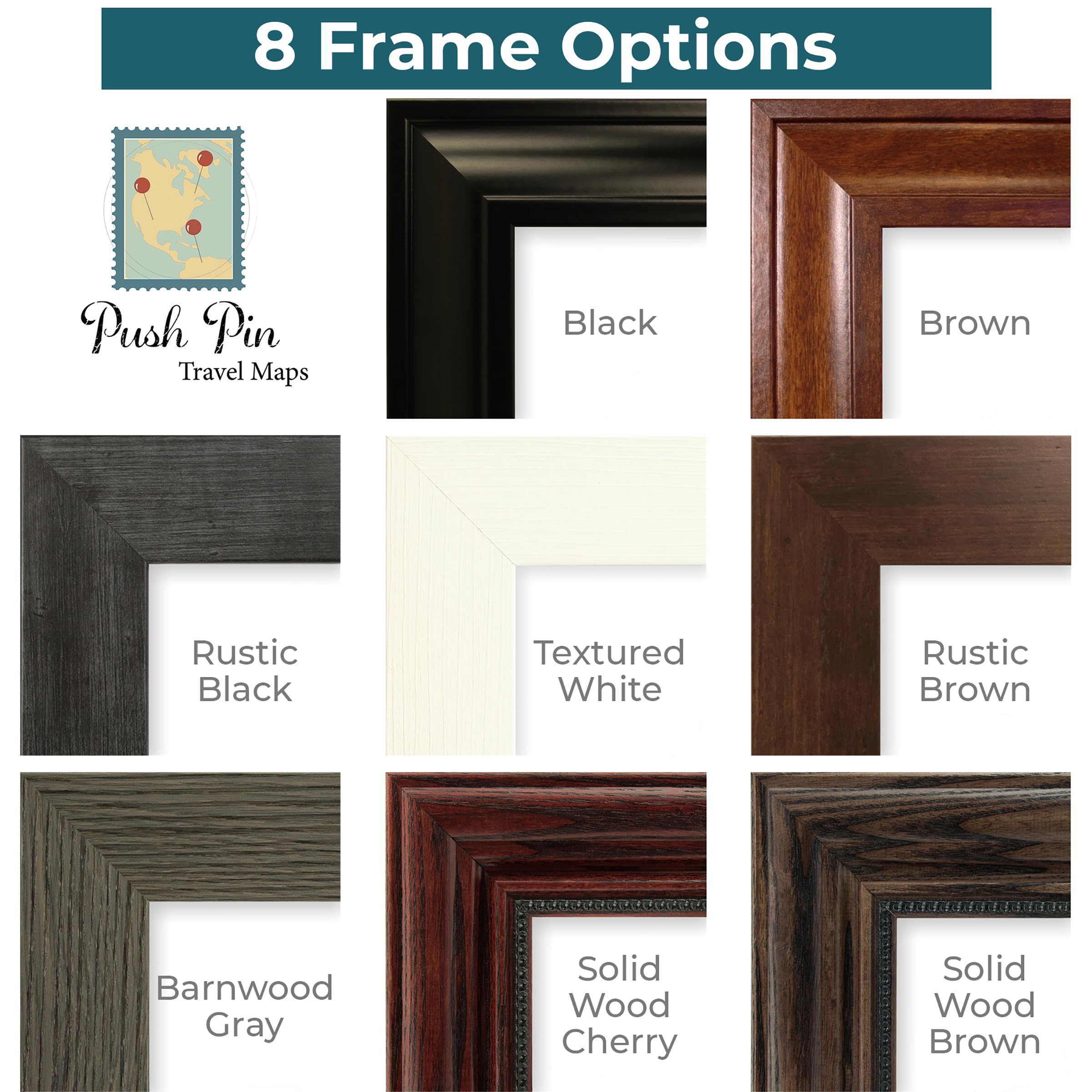 Push Pin Travel Map - Black Ice World - Barnwood Gray Framed Pin Board for Tracking Adventures - 27.5