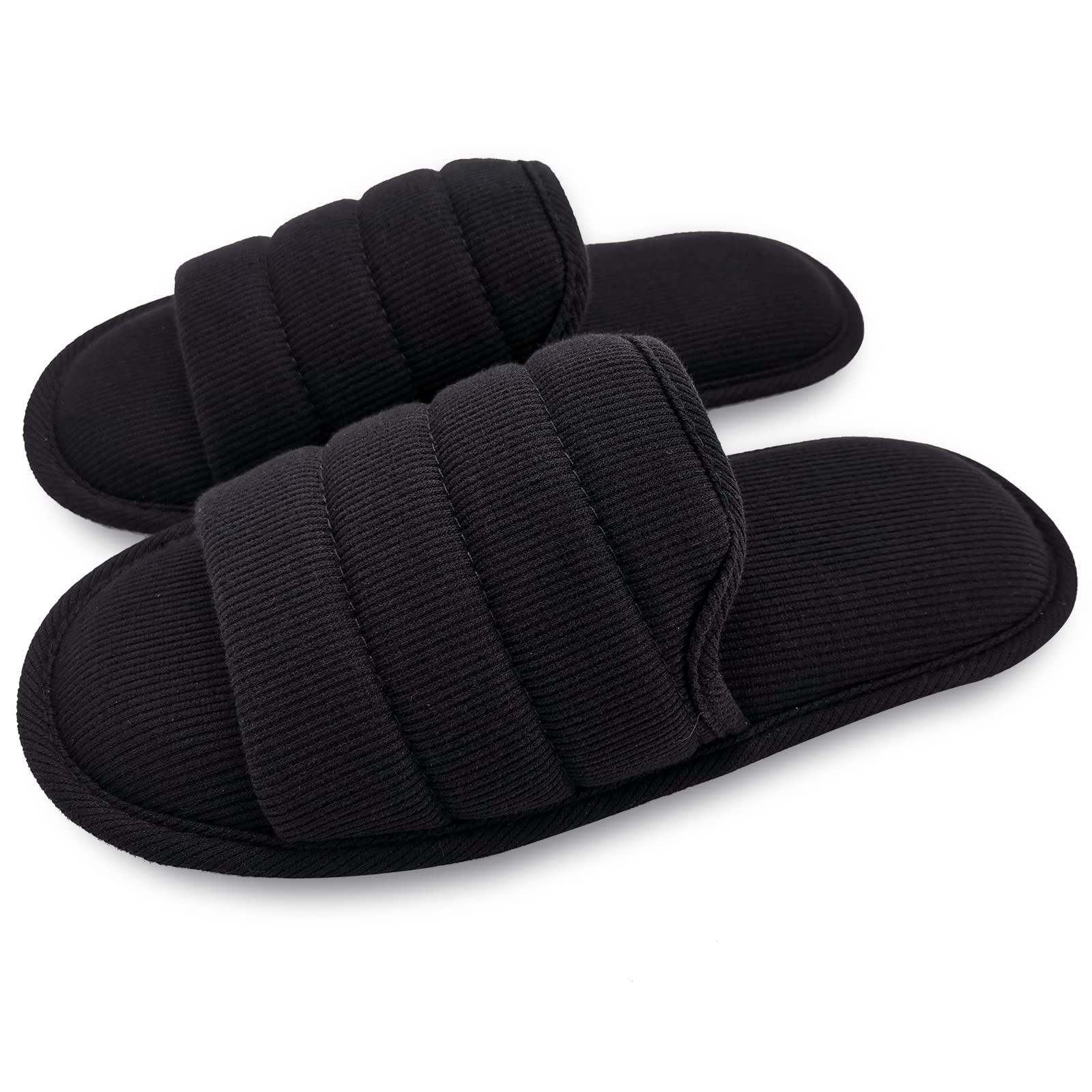 **Oofoot Women's Memory Foam Cotton Summer Slippers - Non-Slip Rubber Sole Indoor Slides, Open Toe Washable House Shoes for Bedroom, Lounge & Spa Comfort**