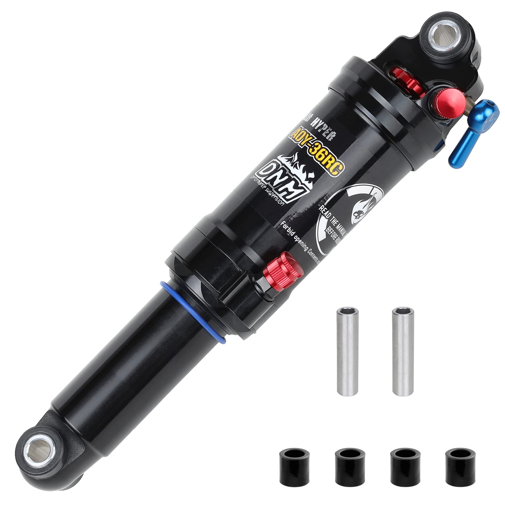 DNM Damping 3 System Mountain Bike Air Rear Shock - Rebound, Lock Out & Air Pressure Adjustable - AL 7005 Shark & AL 6061 Shock Body - Perfect for Trail Riding, Downhill & Enduro MTB Adventures