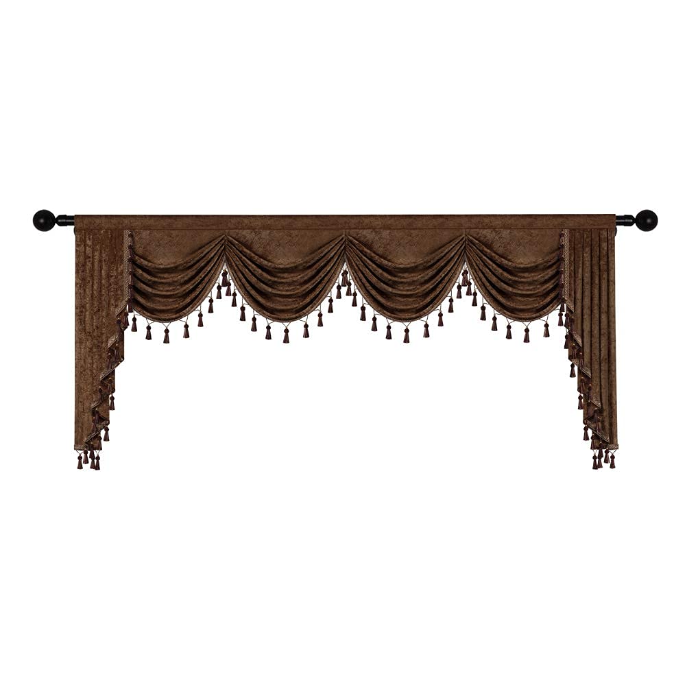 ELKCA Thick Chenille Window Curtain Valance - Chocolate Waterfall Design for Living Room & Bedroom - Rod Pocket, 1 Panel (W118) - Perfect for Home Decor, Cozy Atmosphere & Light Control