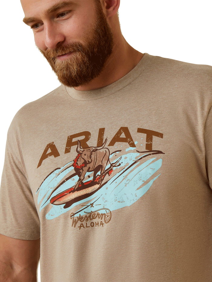 Ariat Men's Surf And Turf Western Aloha T-Shirt - Oatmeal Heather - Casual & Beach Wear for Summer Outdoors & Vacation