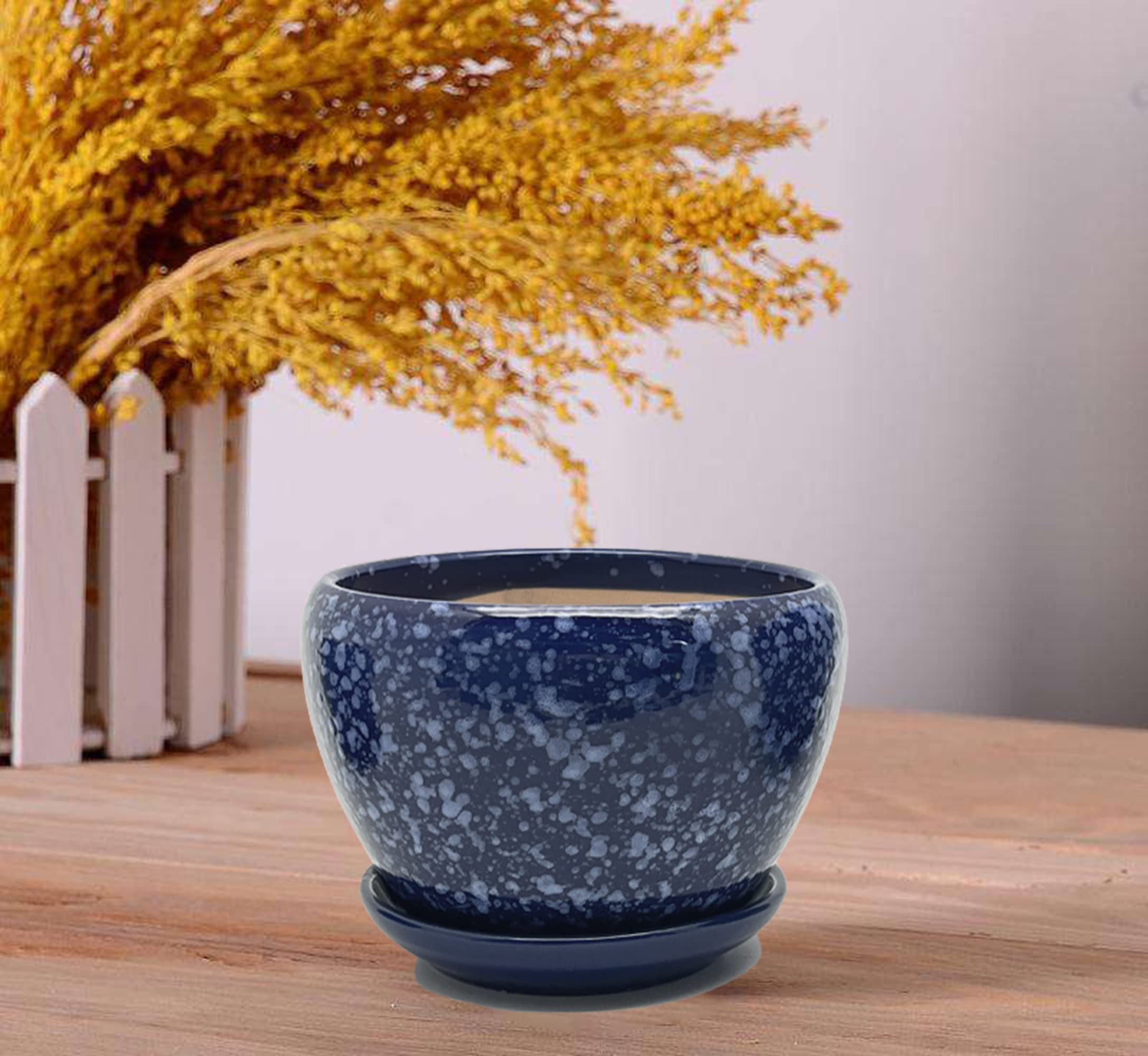 Modern Ceramic Plant Pot Set with Tray & Drainage Holes - Indoor/Outdoor Flower Planters for Garden, Office, Windowsill Decor (3-Piece Set) - Perfect for Home, Balcony & Gift Giving