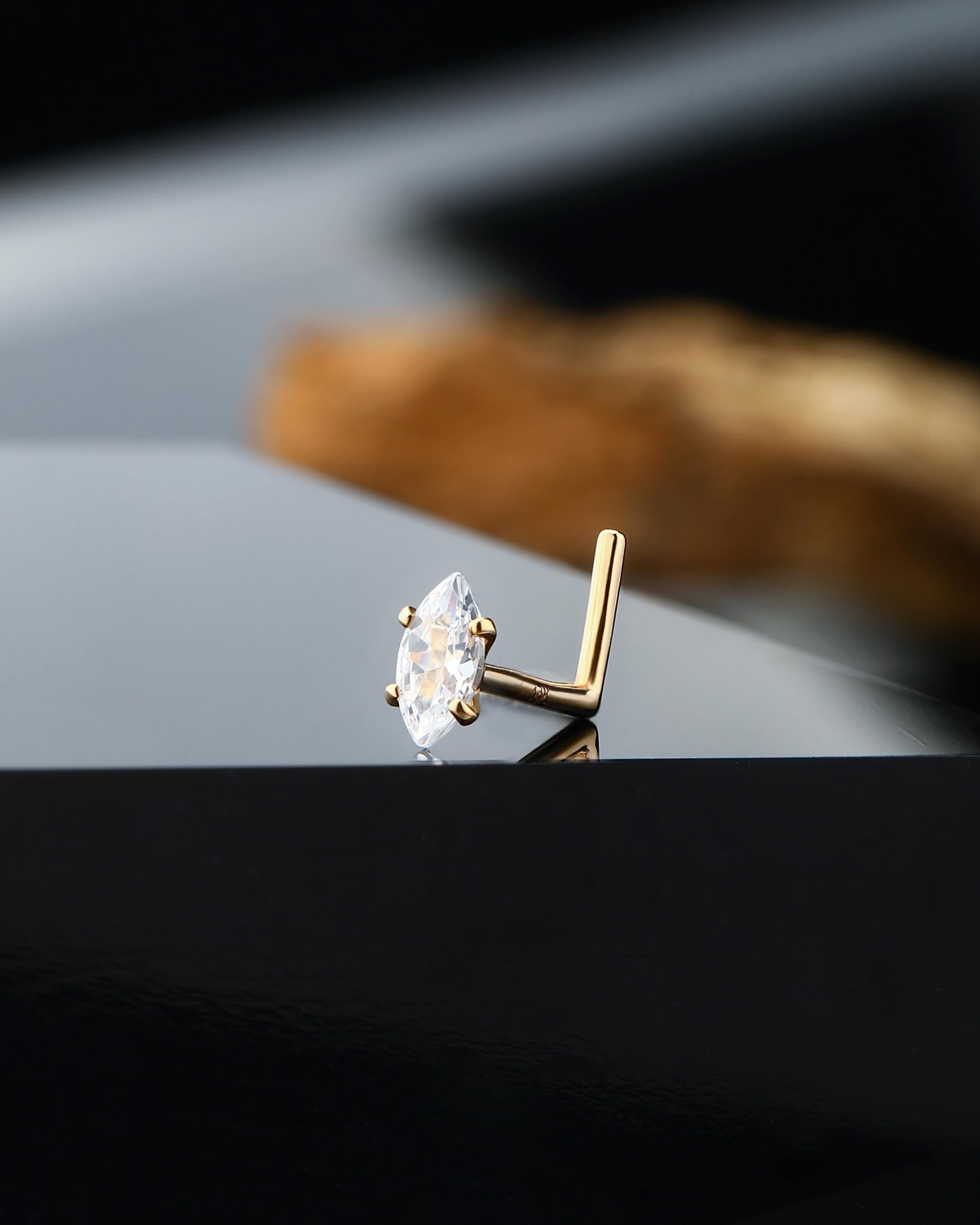 14K Gold Nose Rings Studs - 20g CZ L-Shaped Nose Piercing Jewelry for Women & Men | Hypoallergenic Nose Rings for Daily Wear, Parties & Special Occasions