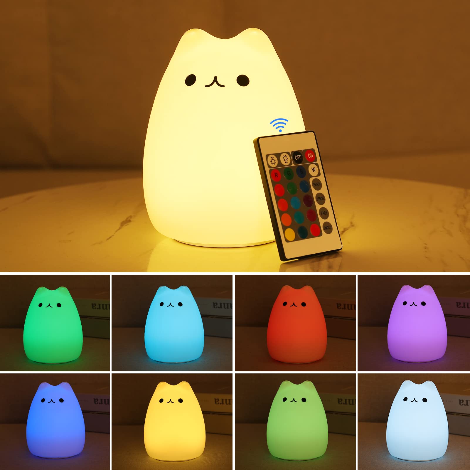 OPDOS Remote Control Cat Night Light - Cute LED Cat Lamp for Kids & Baby Bedroom, Dimmable Nightlight with Timer - Perfect for Bedtime, Nursery, and Relaxing Nighttime Ambience