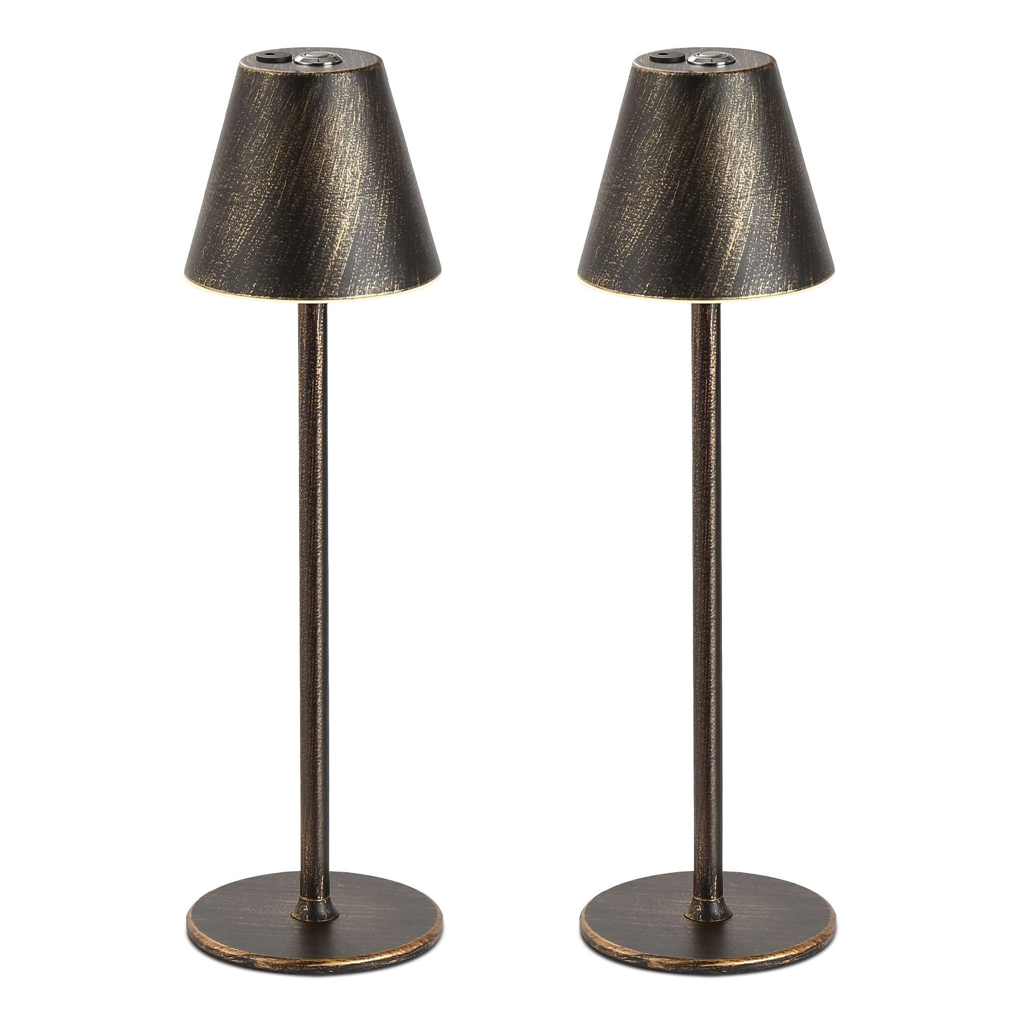 2 Pack LED Cordless Table Lamp - 4000mAh Rechargeable Battery Desk Light with 3 Brightness Levels, Vintage Copper Metal Shell Night Light for Bedroom, Living Room, Coffee Table & Restaurant Decor (Simple Modern Design) - Perfect for Romantic Dinners, Reading Nook & Ambient Lighting
