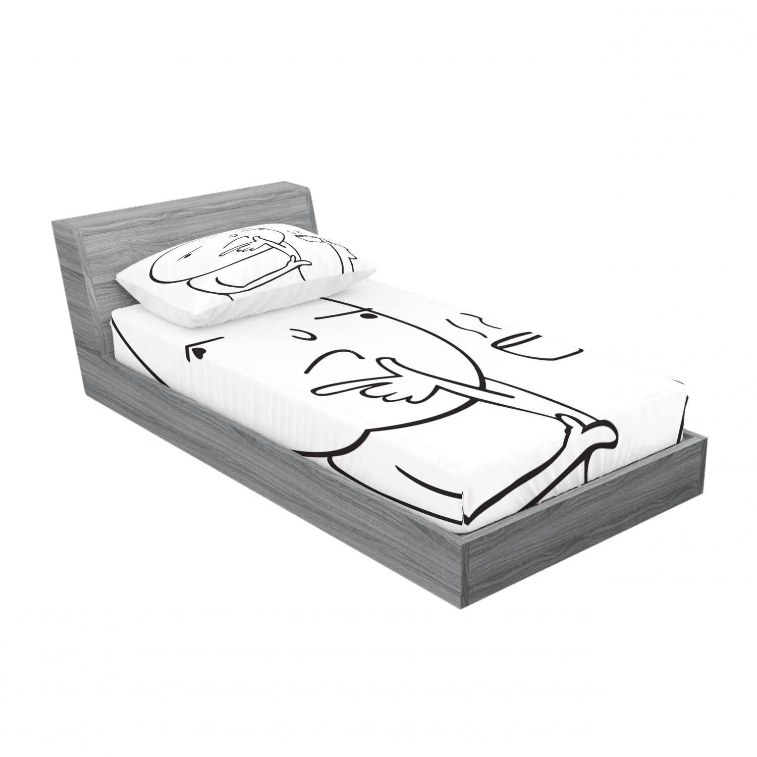 Ambesonne 2-Pack Twin Fitted Sheets & Pillow Sham Set - Funny Coffee Meme Design, Black & White 4-Piece Bedding Set (2 Fitted Sheets + 2 Pillow Covers) - Perfect for Dorm Rooms, Guest Beds & Themed Bedroom Decor