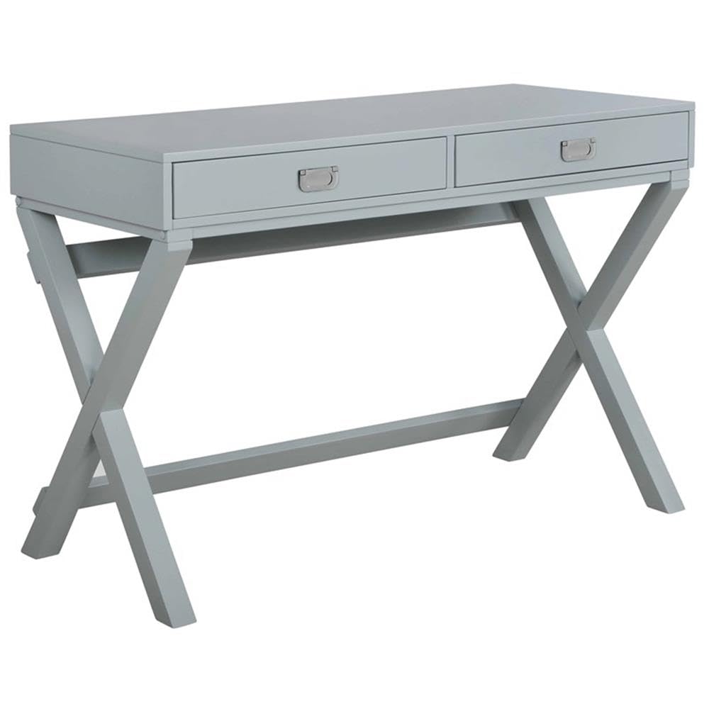 Gray Two-Drawer Wooden Writing Desk - Compact Home Office Desk for Small Spaces, Study & Workstation