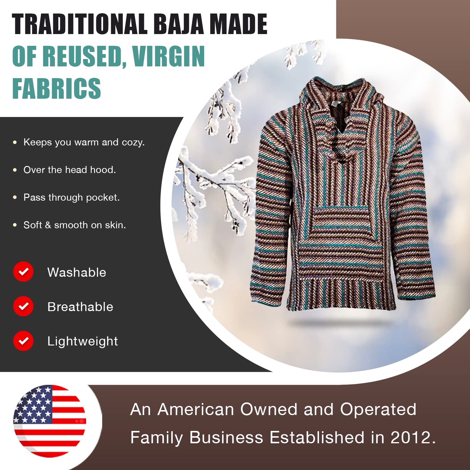 Premium Baja Hoodie Sweatshirt Pullover - Soft Mexican Jerga Poncho for Men & Women - Perfect for Beach, Festival & Casual Wear