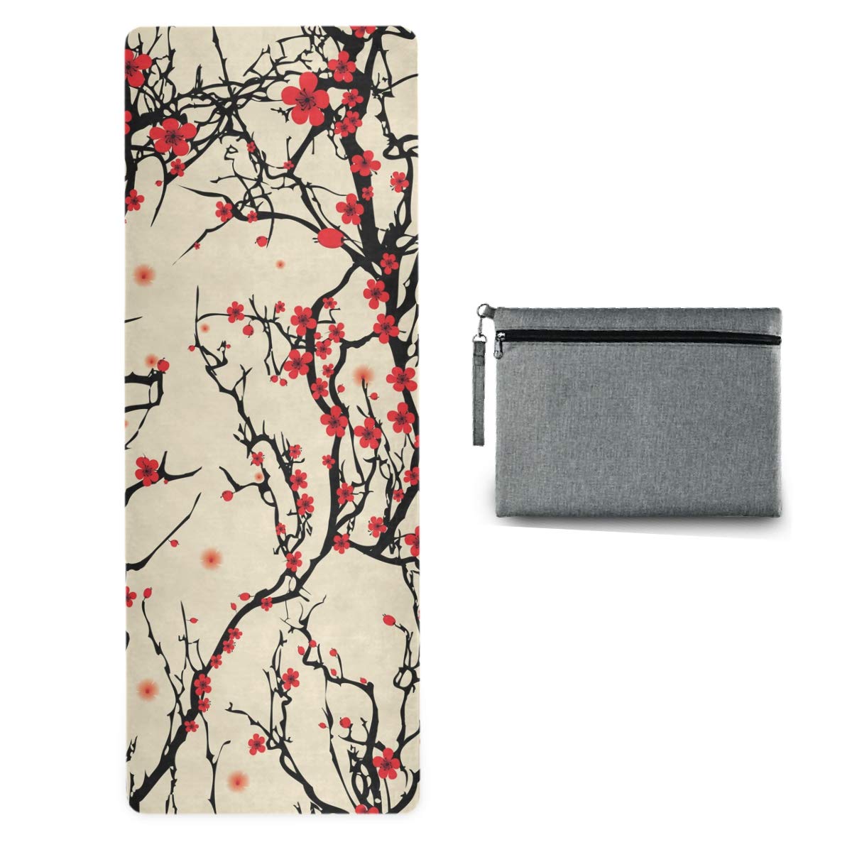 Premium Non-Slip Travel Yoga Mat - Japanese Cherry Blossom Design | Foldable Lightweight Exercise Mat with Carrying Bag | Sweat-Absorbent Cover for Yoga, Pilates & Home Workouts | Perfect for Travel, Gym & Outdoor Fitness