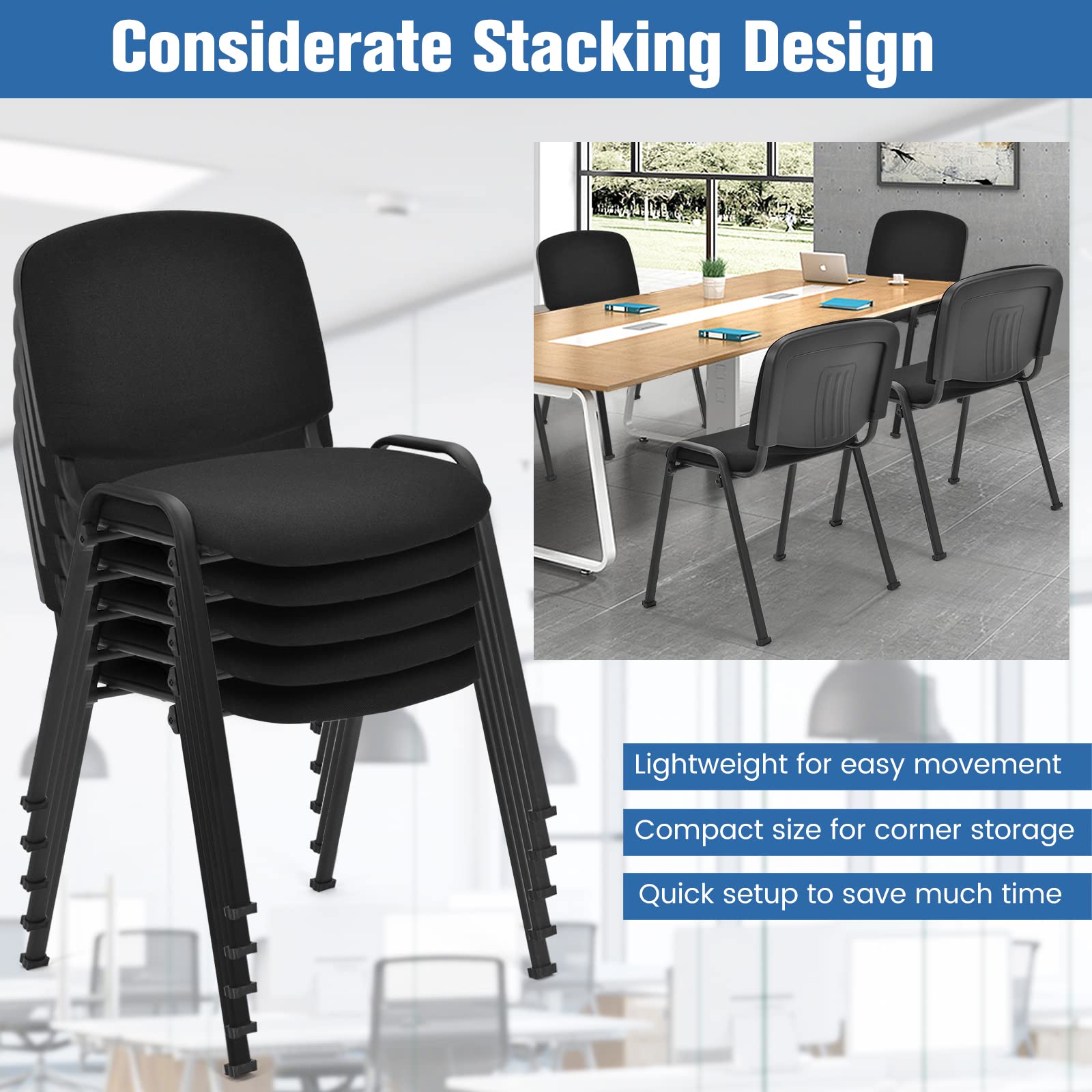 S AFSTAR 5-Pack Stackable Conference Chairs with Padded Seat Cushion - Ergonomic Office Guest Chairs for Reception, Waiting Room, Meeting Room, Office Lobby & Church - Perfect for Business Meetings, Events & Worship Spaces