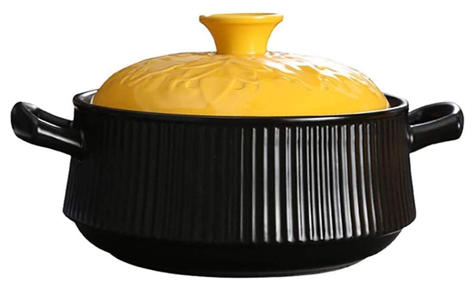 4L Healthy Ceramic Clay Pot for Cooking Soup, Hot Pot & Casserole - Yellow Lid Earthenware Slow Cooker Crockpot | Perfect for Stews, Soups & Asian Hot Pot Meals