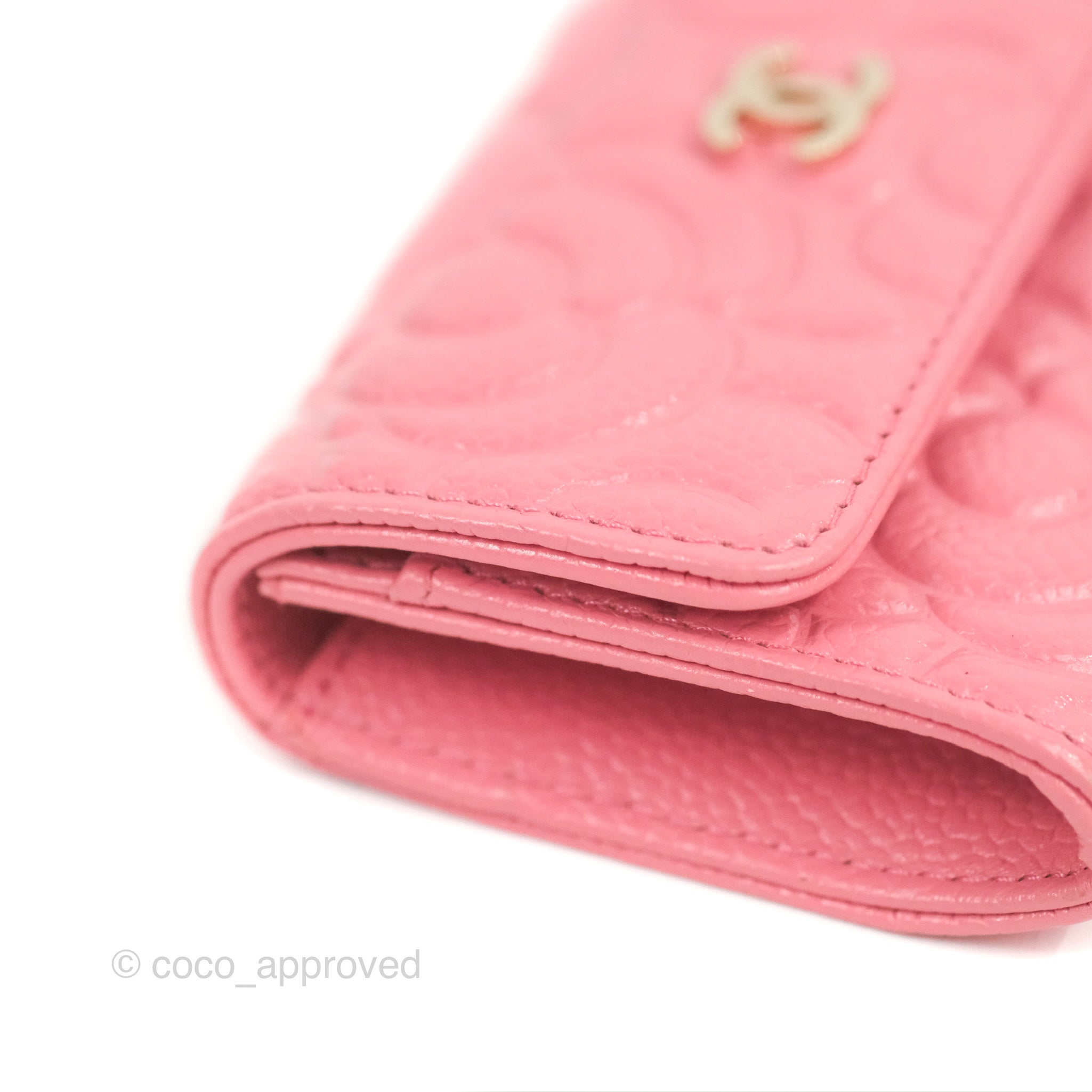 Chanel Camellia Pink Caviar Leather Card Holder with Gold Hardware - Luxury Compact Wallet for Everyday Use & Gift Giving