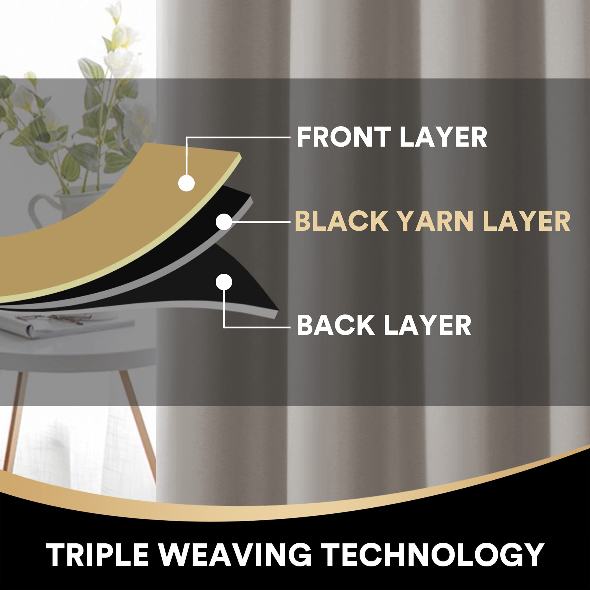 PrinceDeco 100% Blackout Curtains 63 Inches Long - Thermal Insulated, Noise Blocking Drapes for Baby Room & Guest Room (Simply Taupe) | Energy Efficient Window Treatment for Better Sleep & Privacy