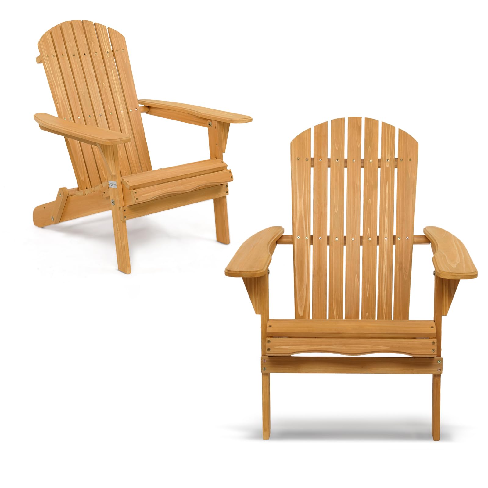 VINGLI Set of 2 Wooden Folding Adirondack Chairs - All-Weather Outdoor Patio Lounge Chairs with 350LB Capacity - Perfect for Garden, Poolside, Backyard & Camping Relaxation