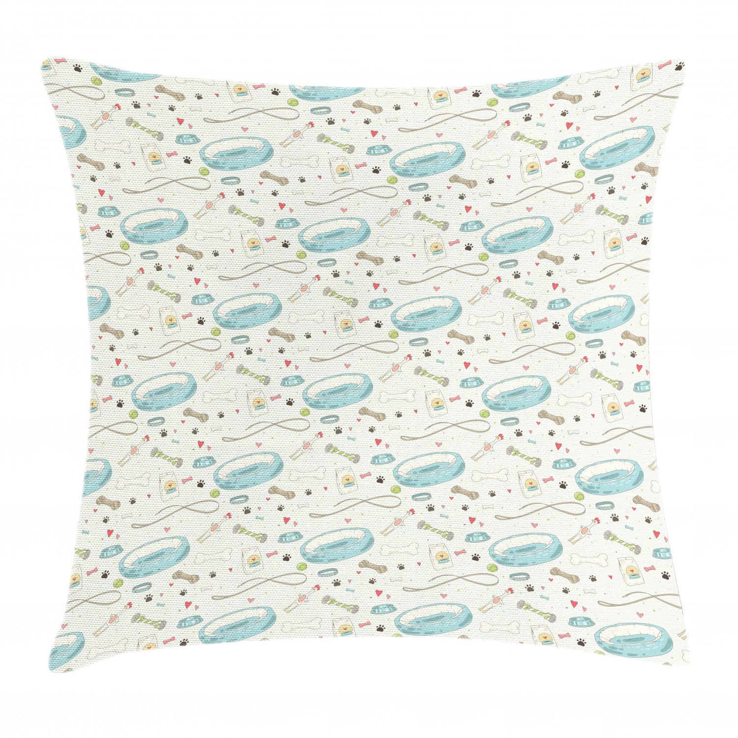 Ambesonne Dog Themed Throw Pillow Cover - 26x26 Inch Square Decorative Cushion Case with Puppy Paw Prints, Food Ball Bones & Leash Pattern in Pale Teal & Mint Green - Perfect for Pet Lovers' Living Room, Bedroom or Dog Nursery Decor