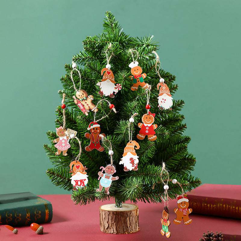 2 Set Christmas Gingerbread Ornaments - 12 Piece Festive Wooden Tree Decorations for Holiday Home Decor, Xmas Party & Gift Giving