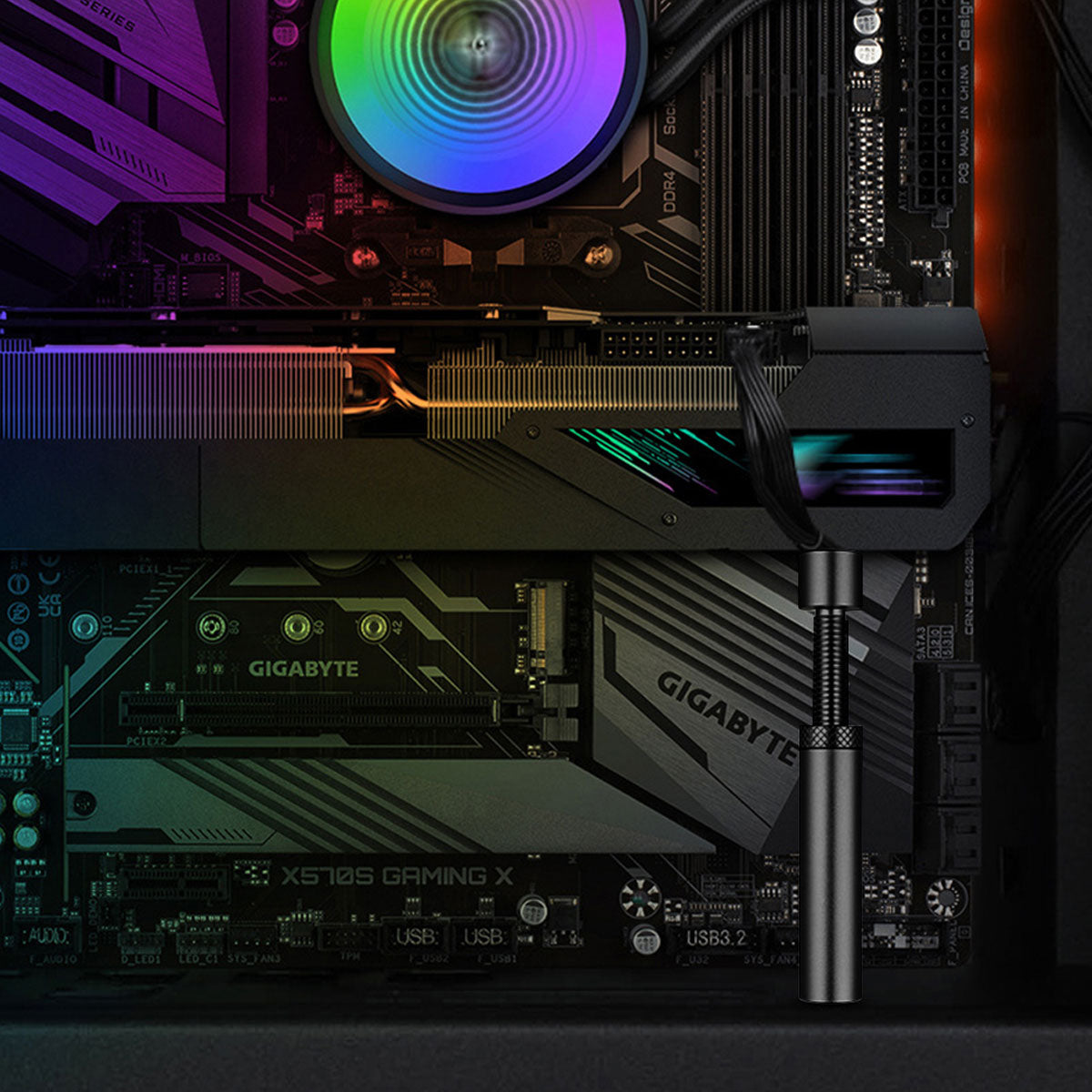 Adjustable 48mm to 80mm Aluminum GPU Graphics Card Support Bracket - Black | Perfect for PC Gaming Rigs & Custom Computer Builds