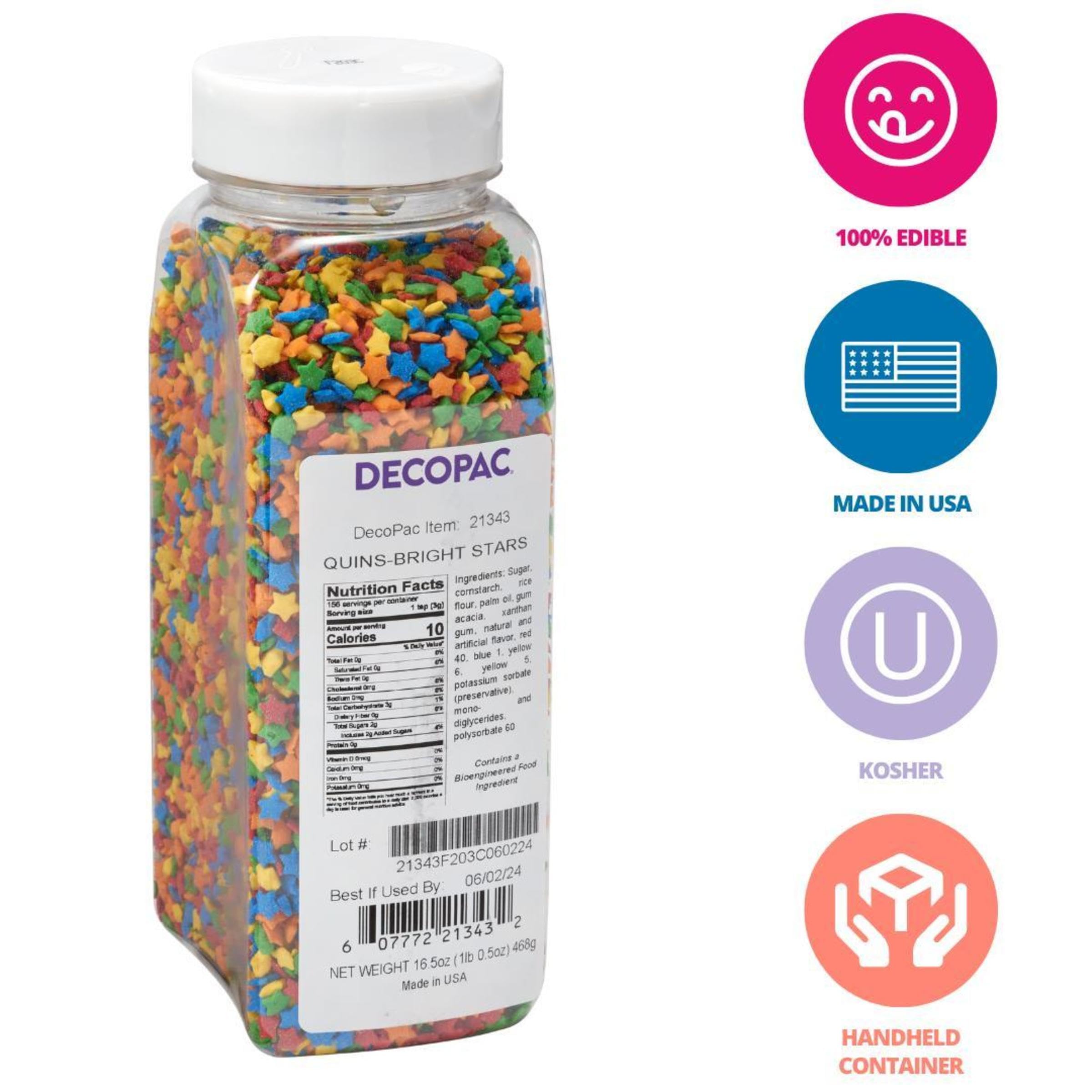 DECOPAC Quins Fancy Sprinkles - 19.5oz Edible Star Sequins Confetti for Baking | Perfect for Cakes, Cupcakes, Cookies, Donuts & Dessert Decorations | Party, Birthday, Wedding Celebration Baking Supplies