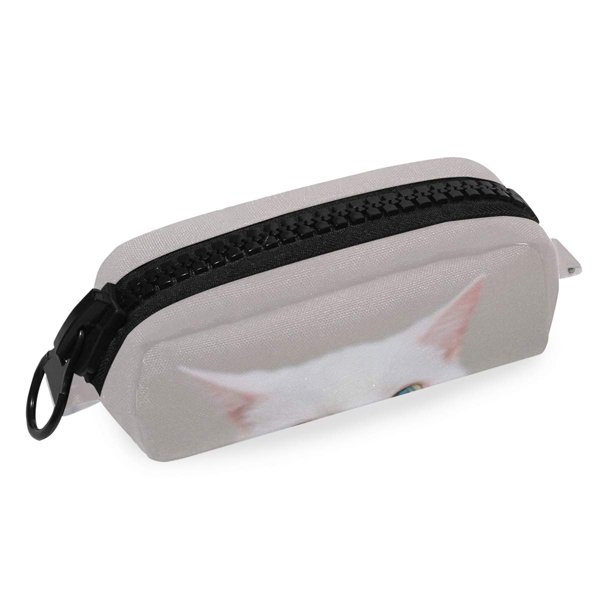 FengJu Large Capacity Pencil Case with Zipper - Cat Design Cosmetic Makeup Pouch for School, Office & Travel - Perfect for Teens, Students & Artists (White)