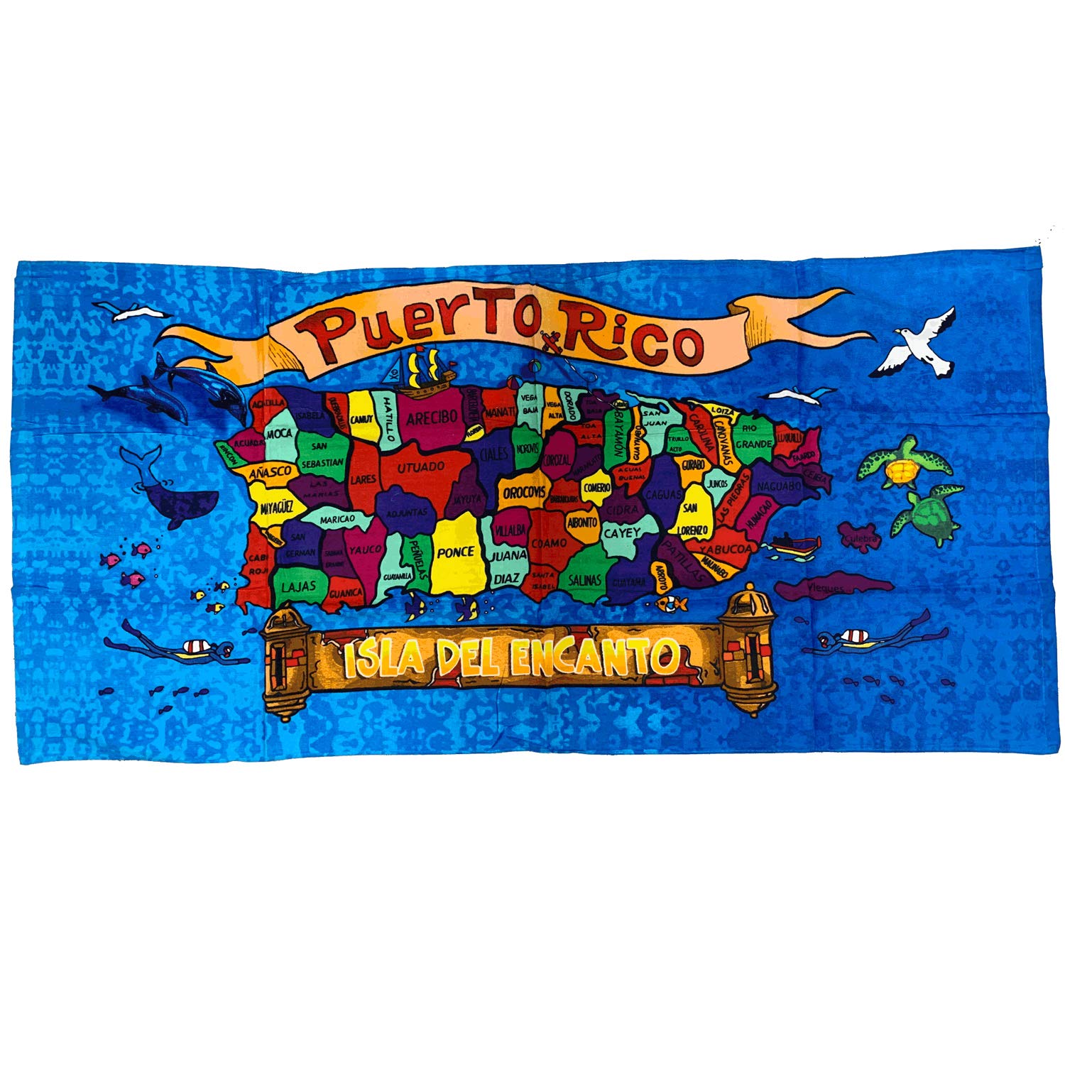 Premium Puerto Rico Map Beach Towel - Soft & Absorbent Blue Towel for Beach, Pool, Travel & Outdoor Adventures
