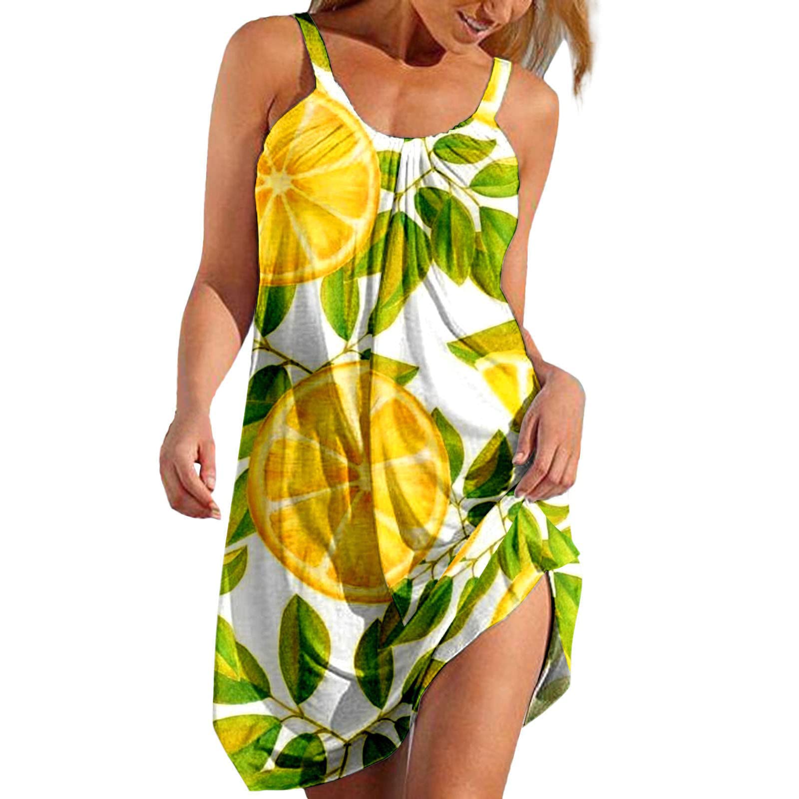 Women's Summer Spaghetti Strap Floral Swing Dress - Casual Sleeveless Flowy Sundress for Beach, Vacation & Outdoor Activities