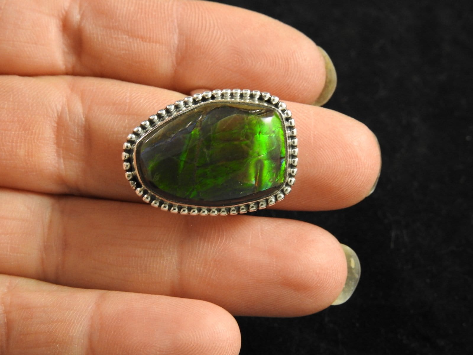Natural Ammolite Gemstone Ring Size 8 - Unique Iridescent Jewelry for Women, Birthstone Gift & Special Occasions | Perfect for Weddings, Anniversaries & Evening Events