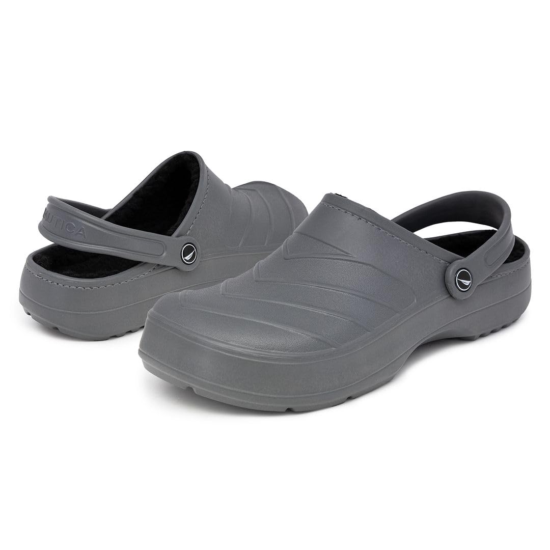 Nautica Men's Clogs - Comfortable Slip-On Athletic Sandals with Adjustable Back Strap - Water Shoes & Fuzzy Slippers for Walking, Beach, Pool & Home Use - River Edge Style