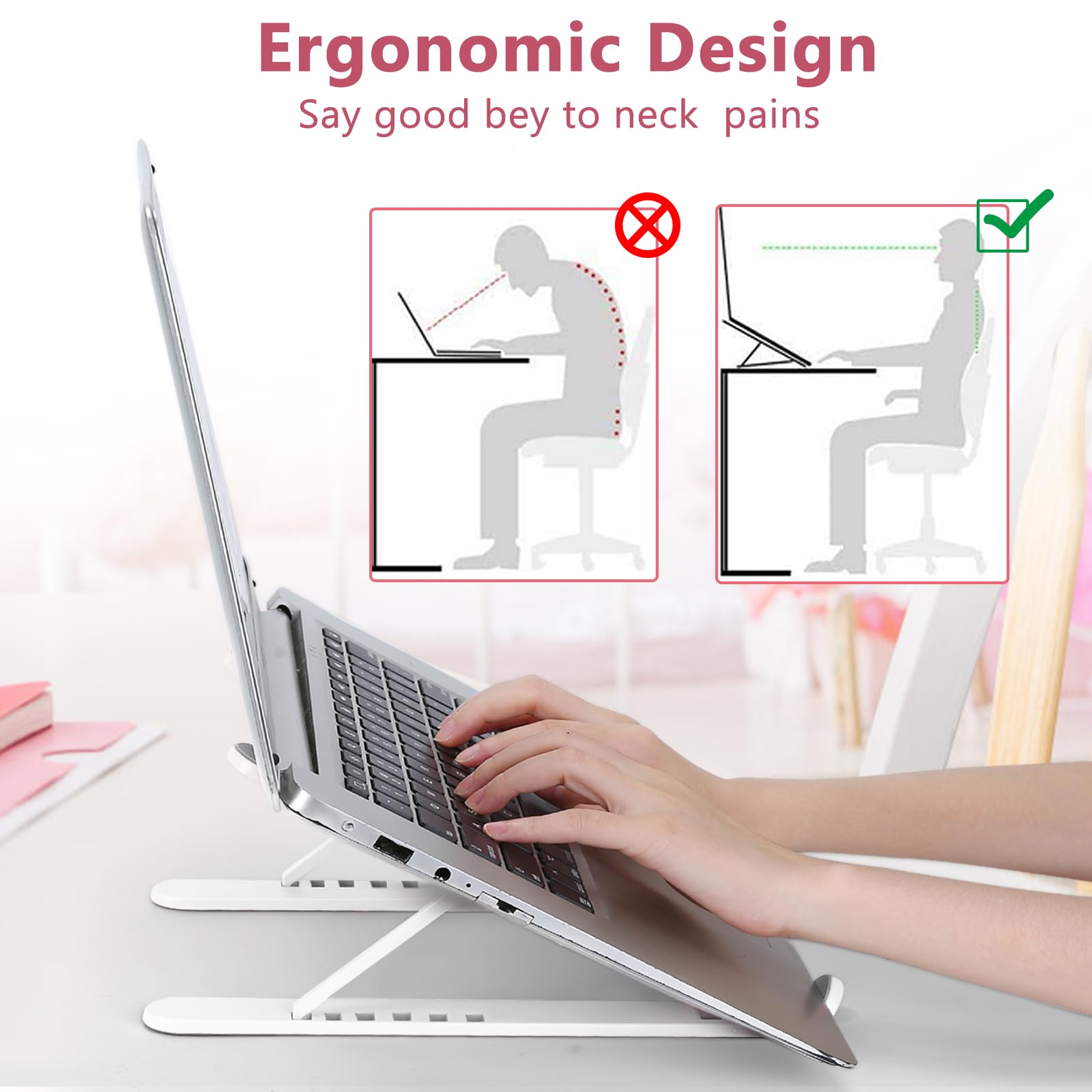 Portable Adjustable Laptop Stand for Desk - Ergonomic Notebook Holder Riser with Stable Mount, Perfect for Home Office, Gaming, and Study (White)
