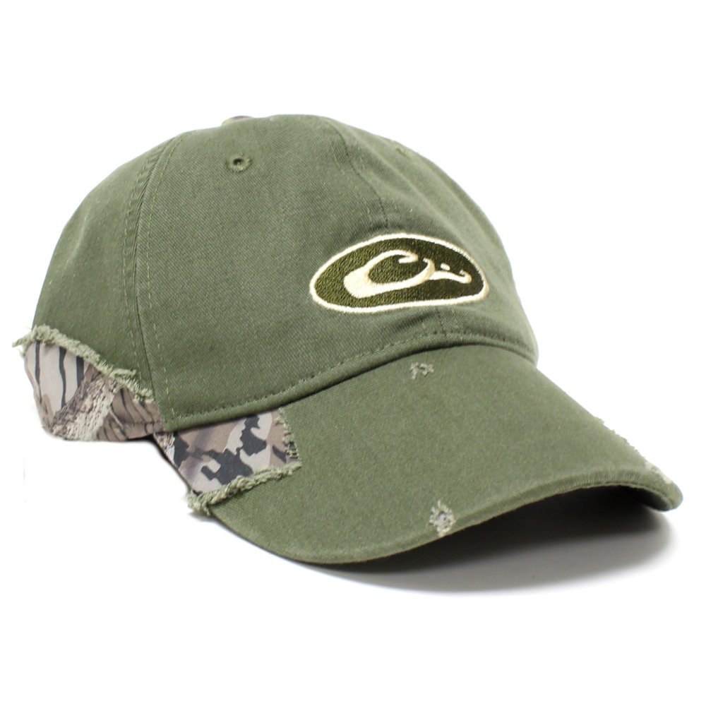 Drake Waterfowl Distressed Cotton Cap - Olive & Shadow Branch Camo Hunting Hat for Men | Durable Outdoor Gear for Hunting, Fishing & Casual Wear