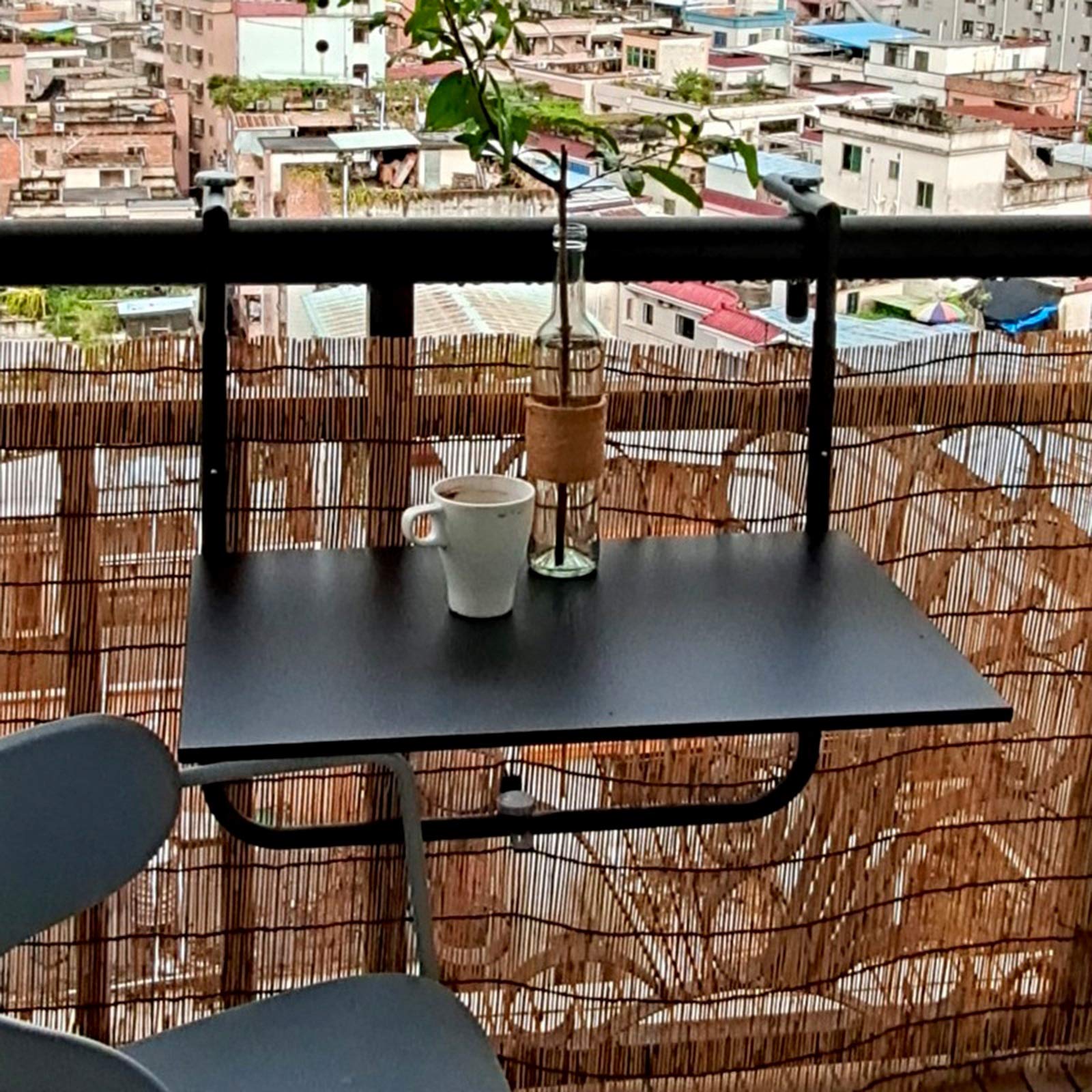 Outdoor Balcony Railing Hanging Folding Table - Space Saving Computer Desk & Home Bar Counter for Coffee Patio, Garden, Deck - Perfect for Small Spaces, Apartments & Outdoor Dining