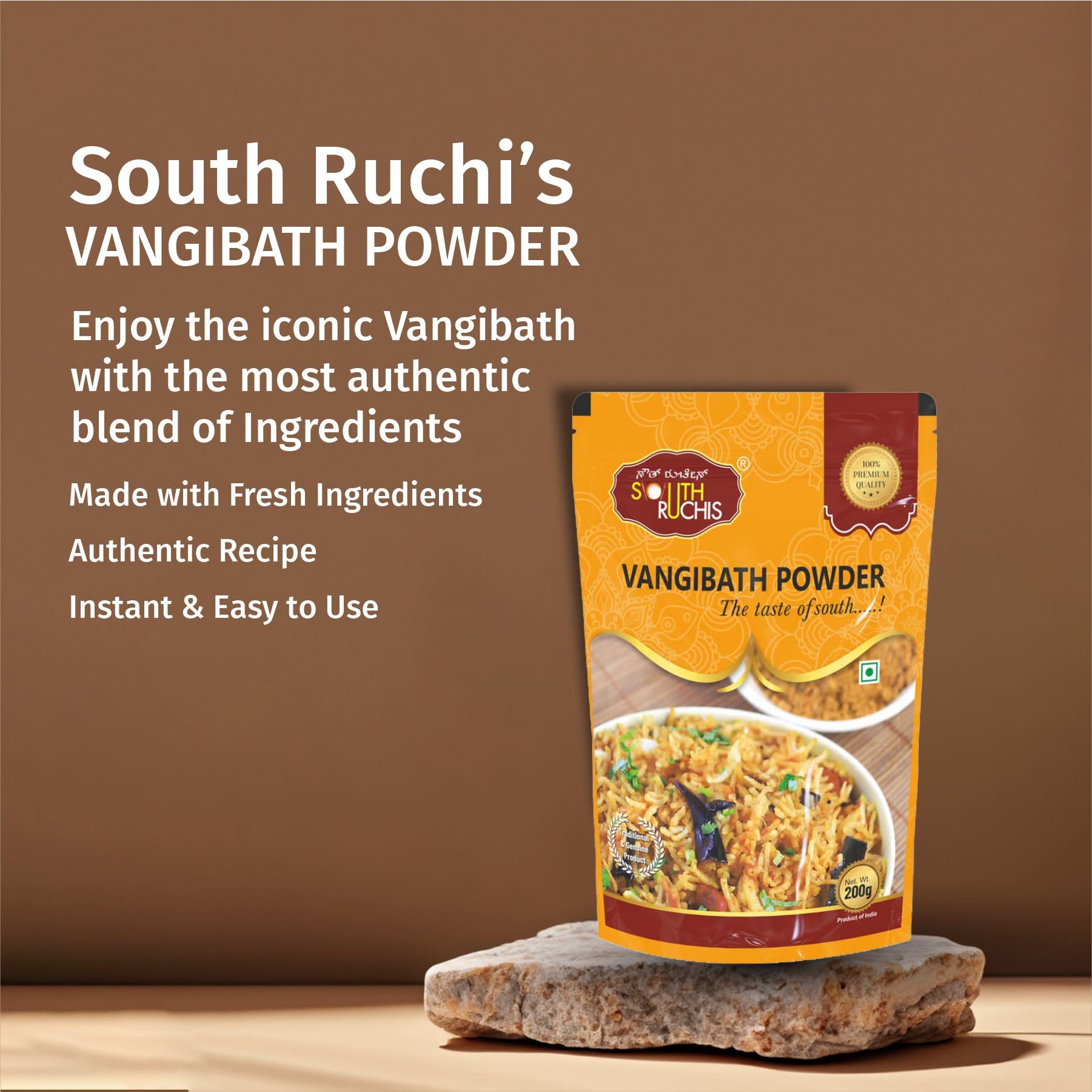 Premium SOUTH RUCHIS Vangibath Powder 200gm | Authentic Vangibath Masala Spice Mix for Indian Cooking | Perfect for Rice Dishes, Curry & Traditional South Indian Meals | Vegan & Gluten-Free