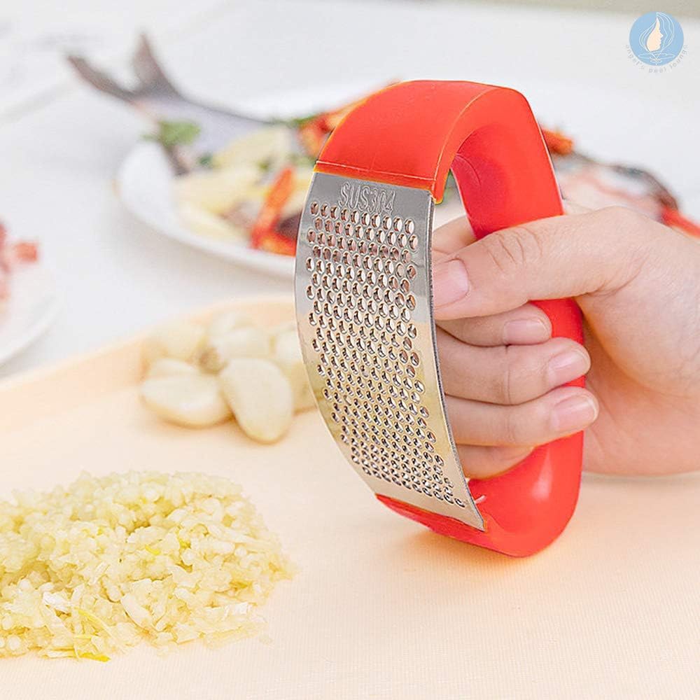 3-Piece Stainless Steel Garlic Press Set with Peeler & Brush - Kitchen Gadget for Cooking & Baking