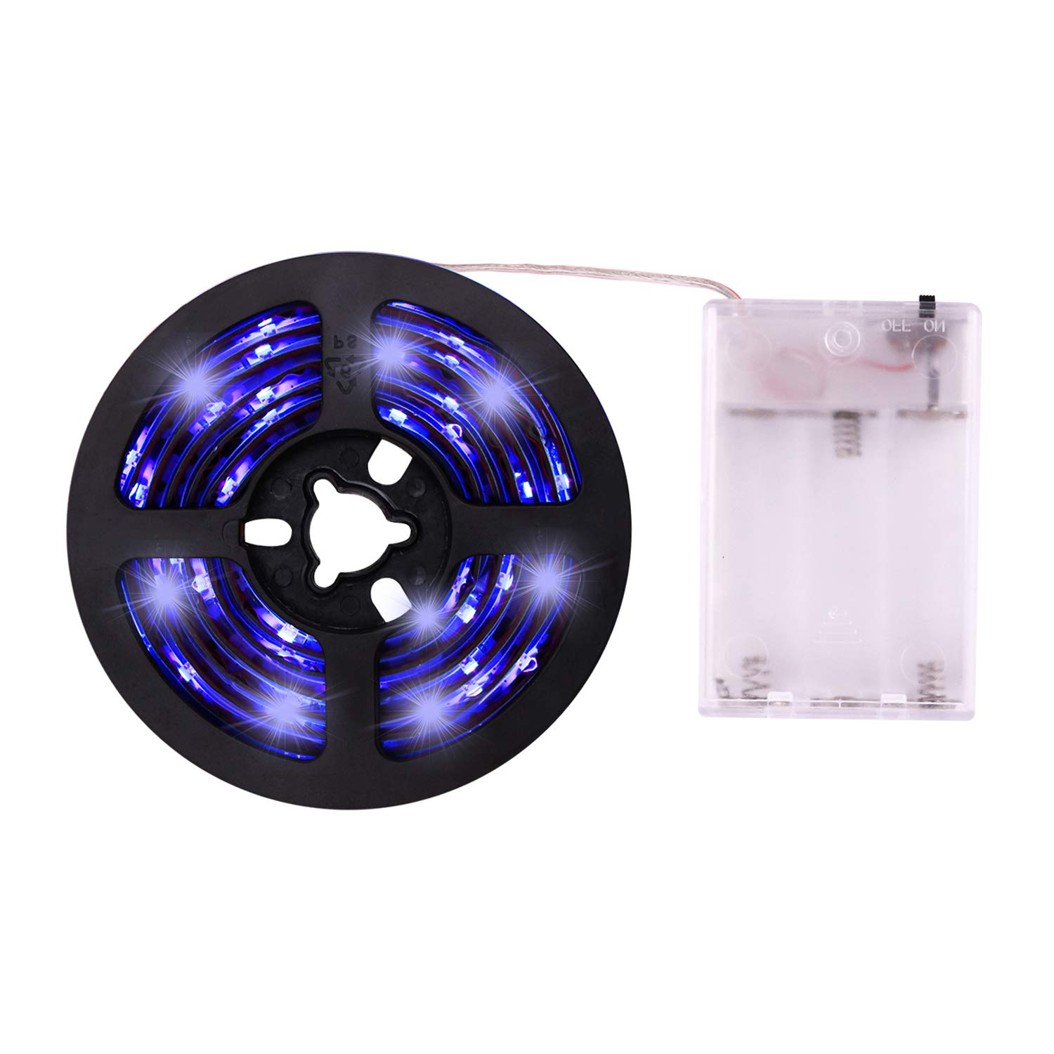 UV LED Strip Lights - 16.4ft Battery Powered 5V Blacklight Strips, Super Bright Non-Waterproof UV Black Light LED Kit with Battery Case - Perfect for Glow Parties, Home Decor, Stage Lighting & DIY Projects