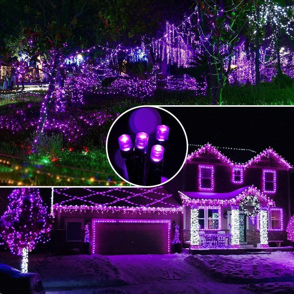 FULLBELL 100 LED Purple Christmas Lights - 33ft Connectable Indoor/Outdoor String Lights with 8 Lighting Modes, Clear Wire for Christmas Tree, Garden, Bedroom, Party & Holiday Decorations