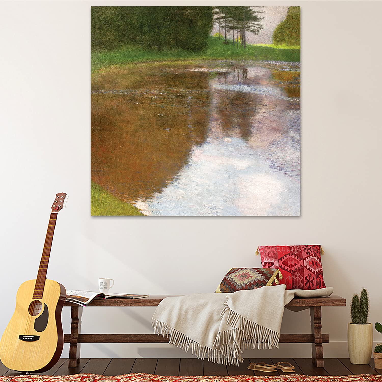 Giallobus - Gustav Klimt 'Morning by the Pond' Acrylic Glass Plexi Wall Art - 100x100 cm - Ready to Hang - Modern Home Decor for Living Room, Bedroom & Office